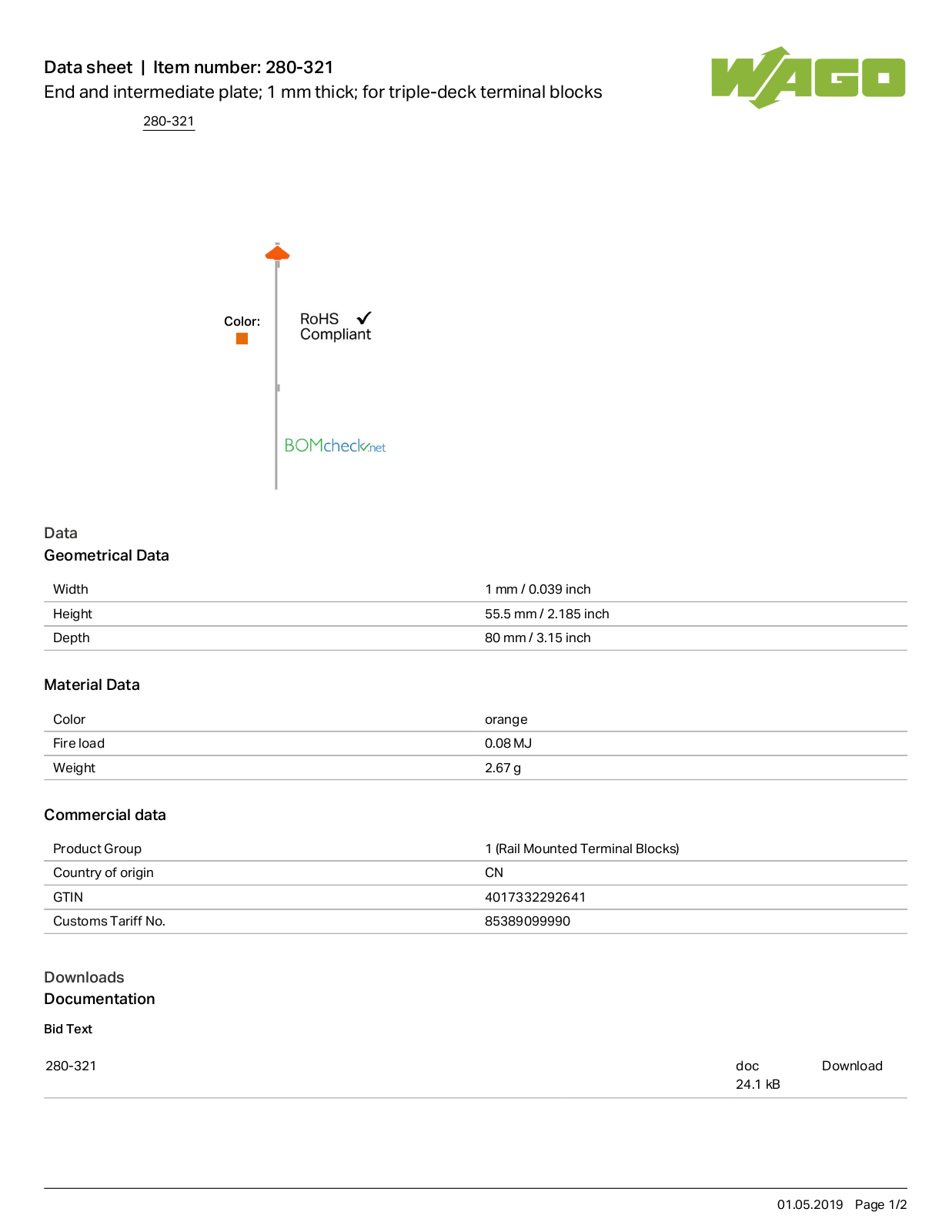 Wago 280-321 Data Sheet