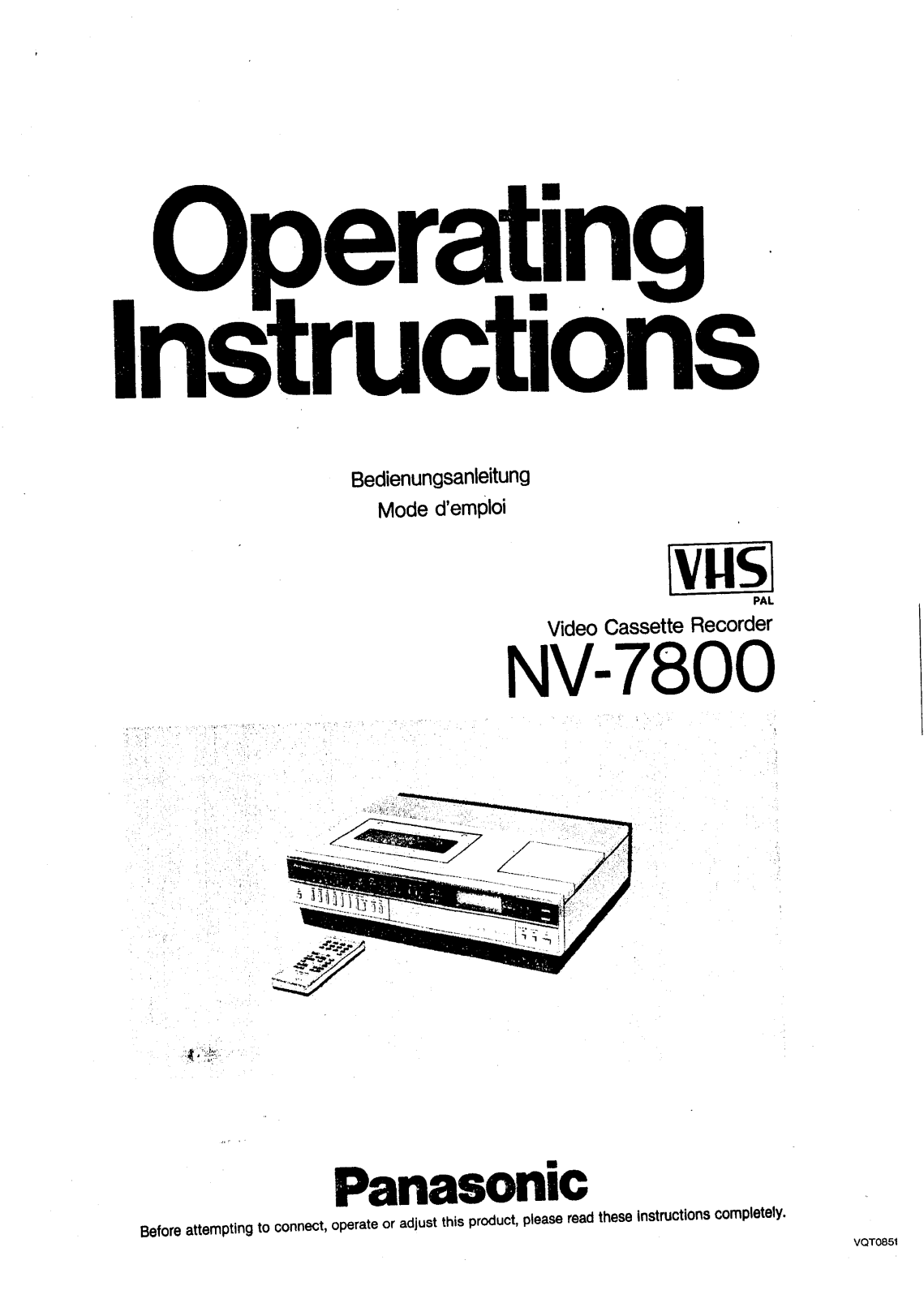 Panasonic NV-7800 User Manual