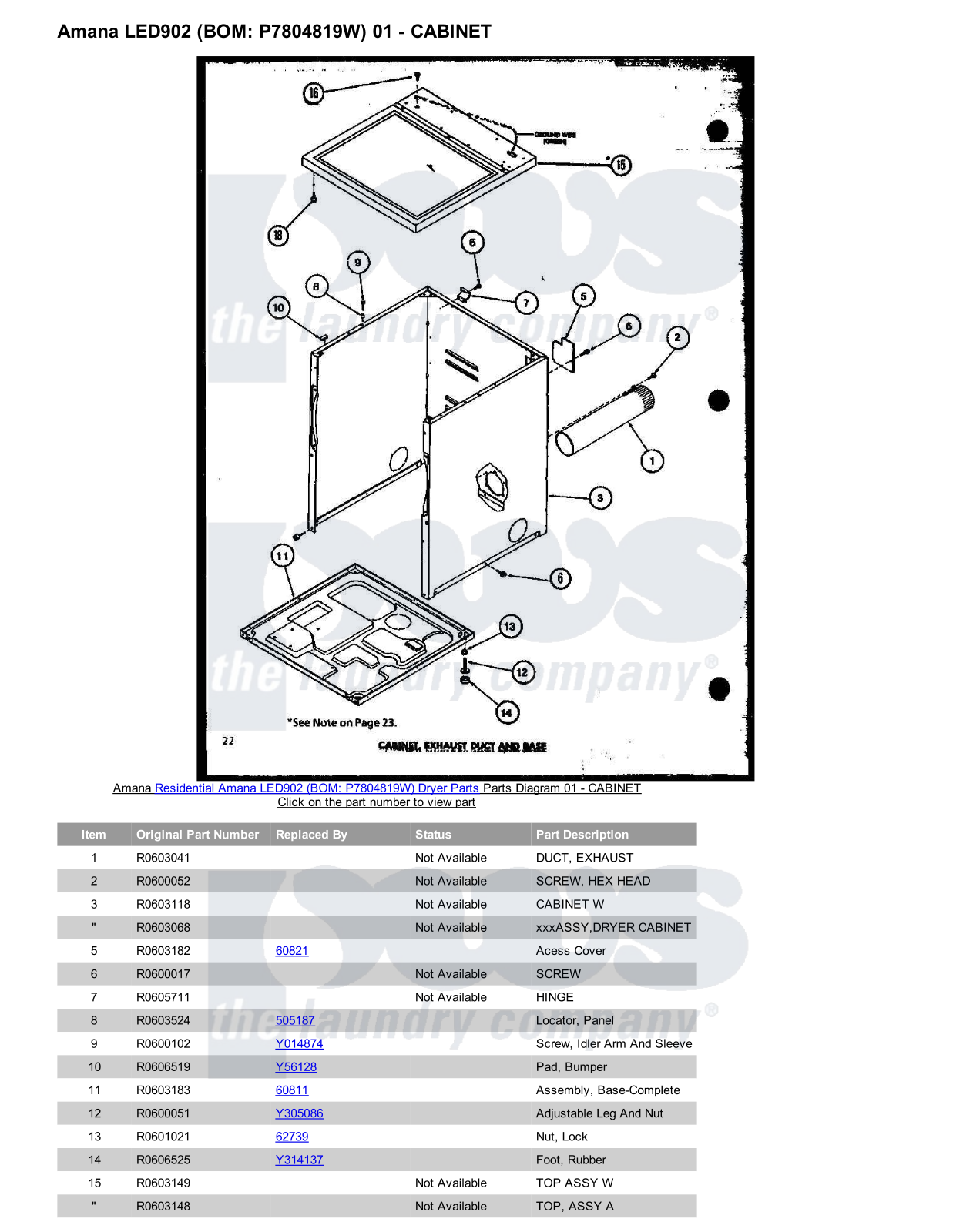 Amana LED902 Parts Diagram