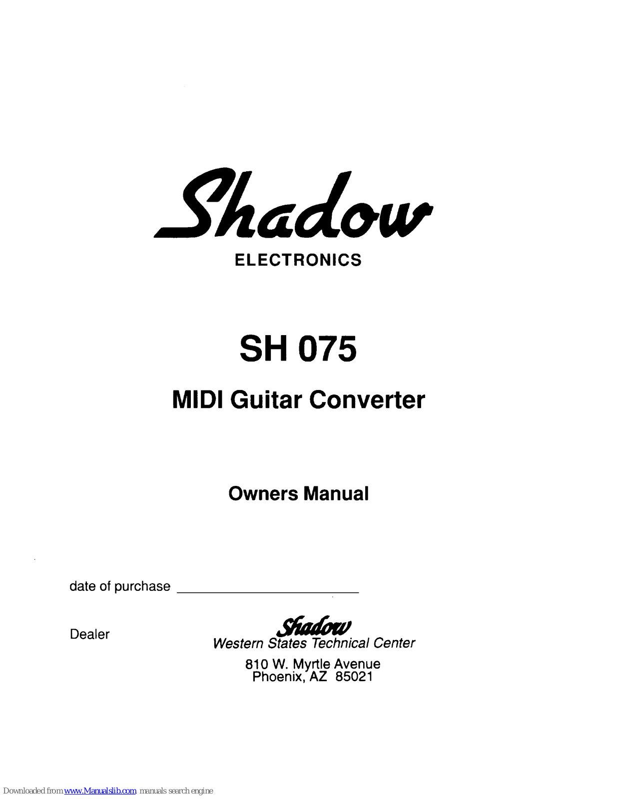 Shadow SH 075 Owner's Manual - ManualMachine.com