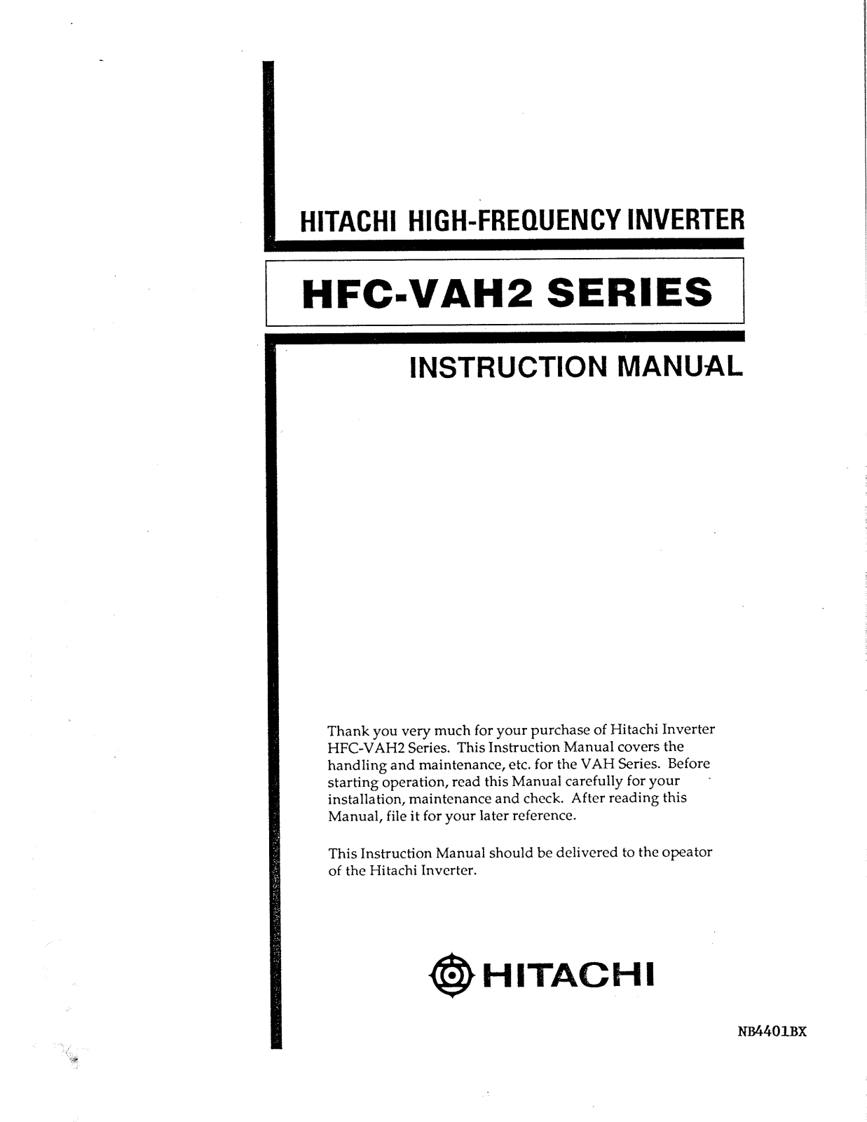 Hitachi HFC-VAH2 User Manual