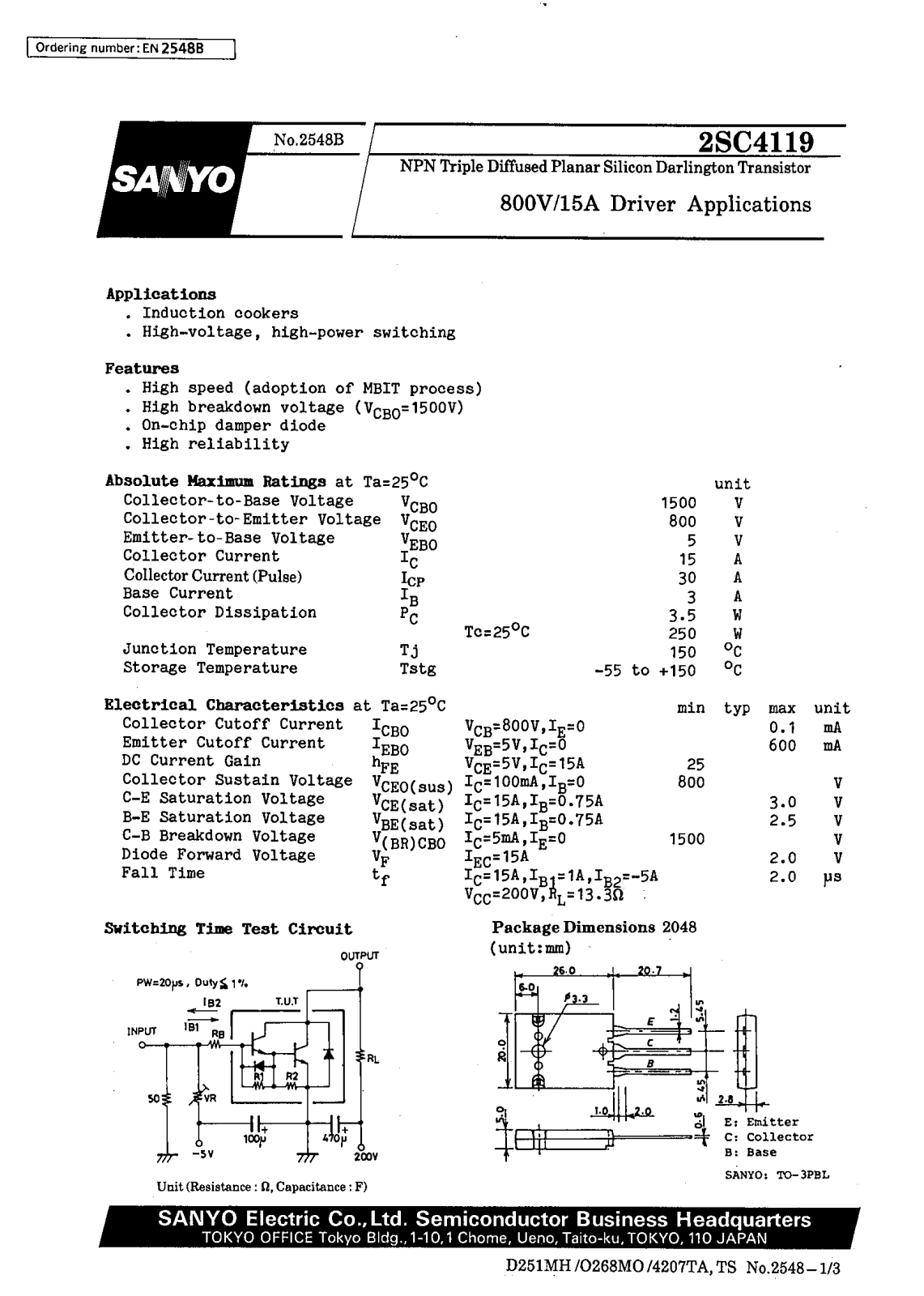 SANYO 2SC4119 Datasheet