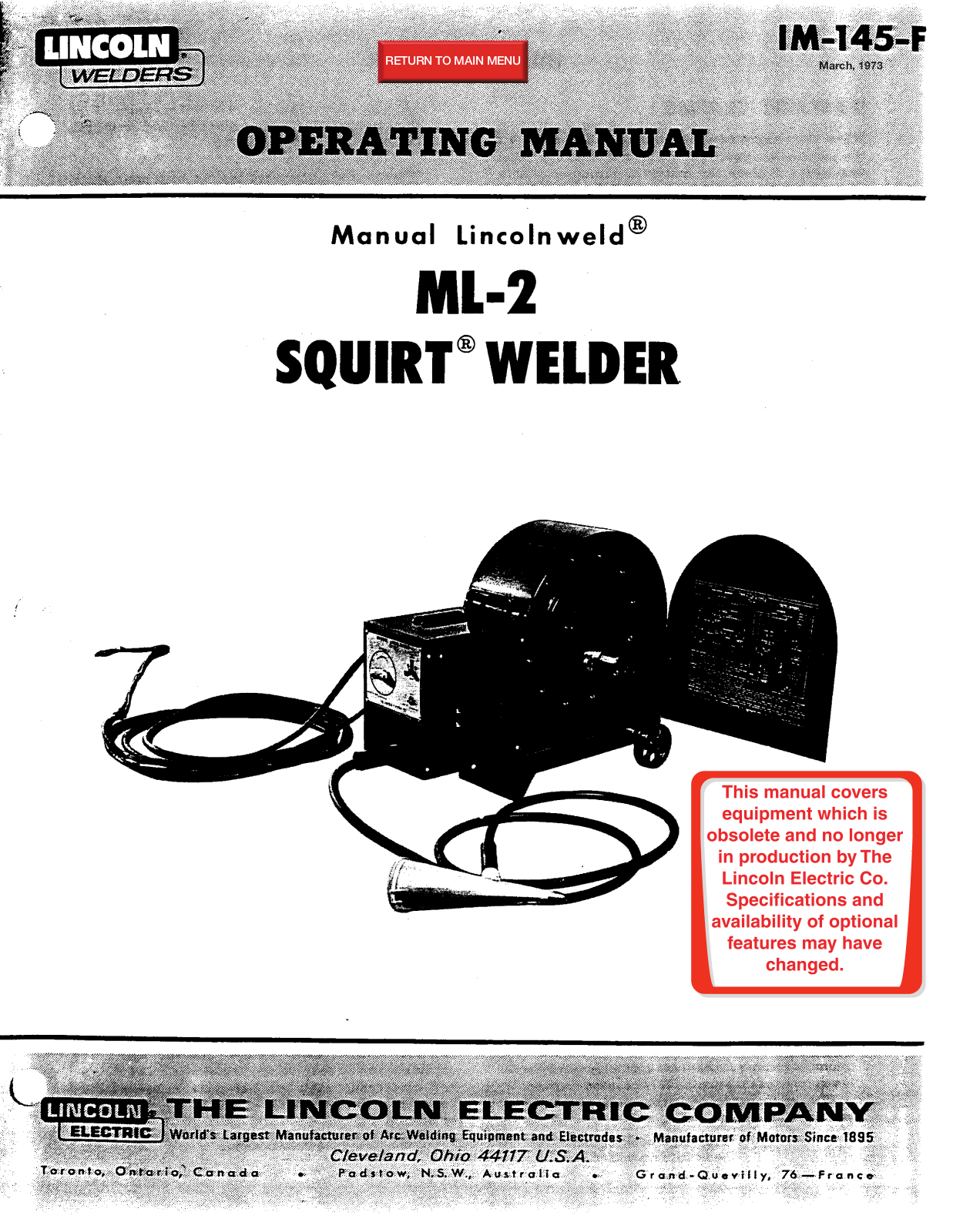 Lincoln ML-2 User Manual