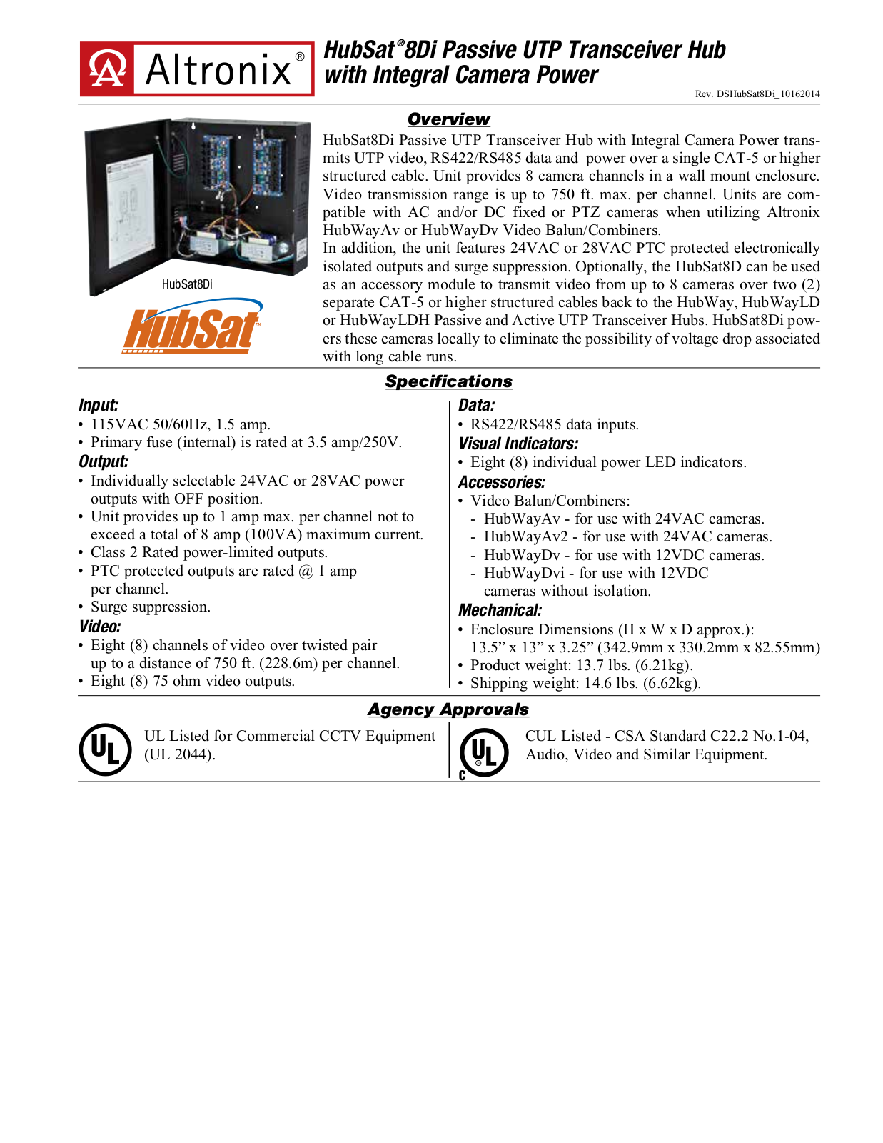 Altronix HubSat8Di Specsheet