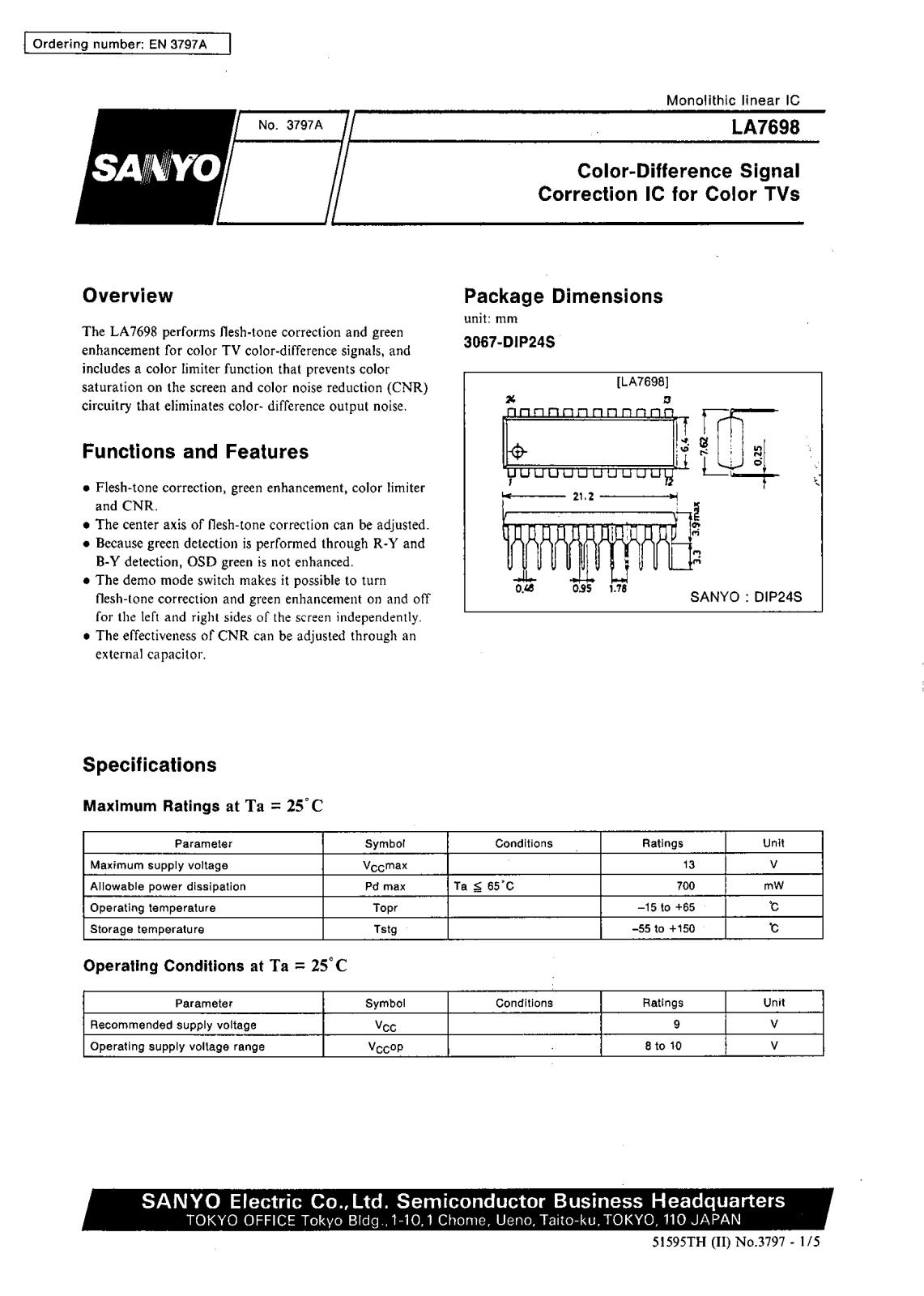 SANYO LA7698 Datasheet