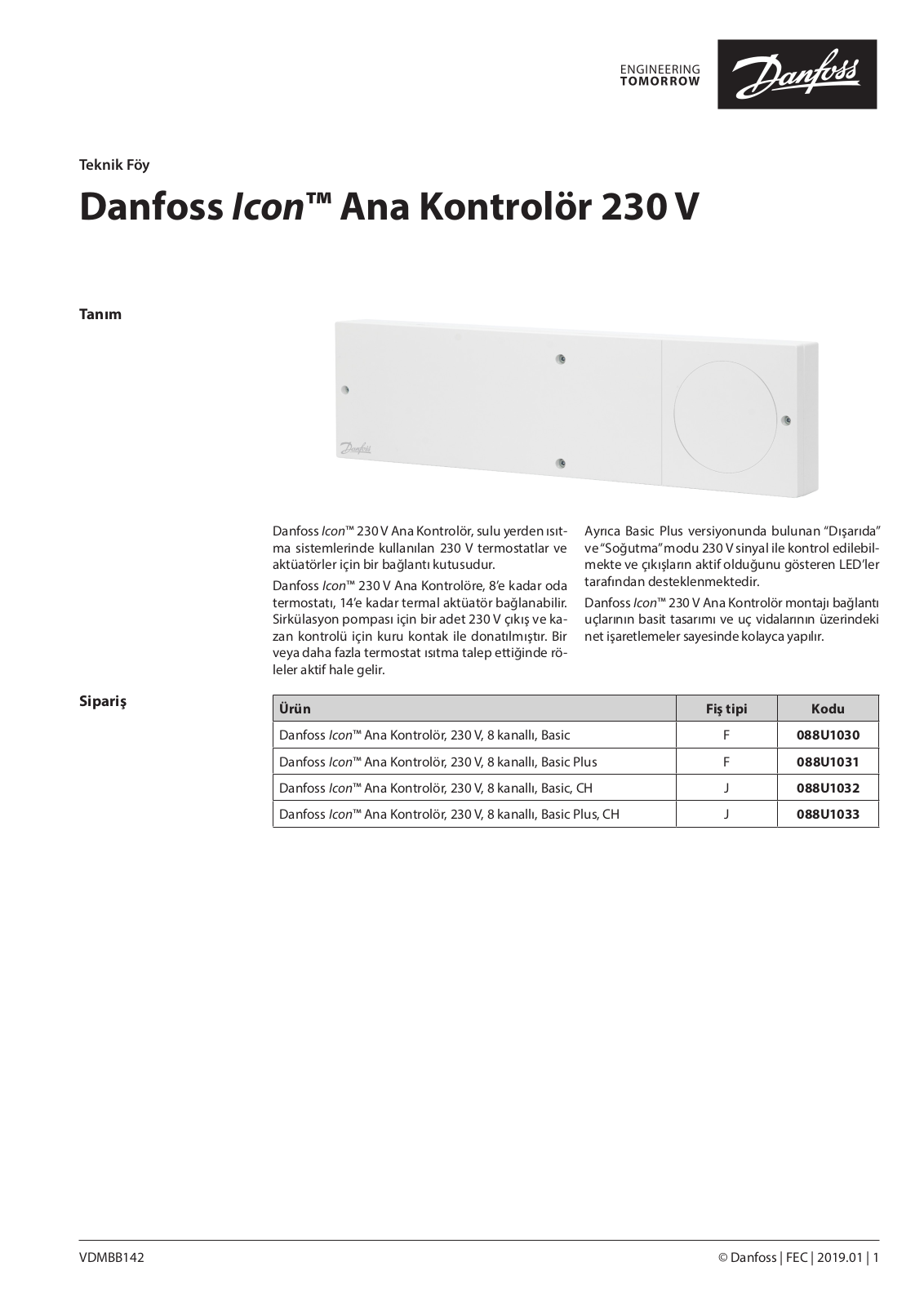 Danfoss Icon Ana Kontrolör 230 V Data sheet