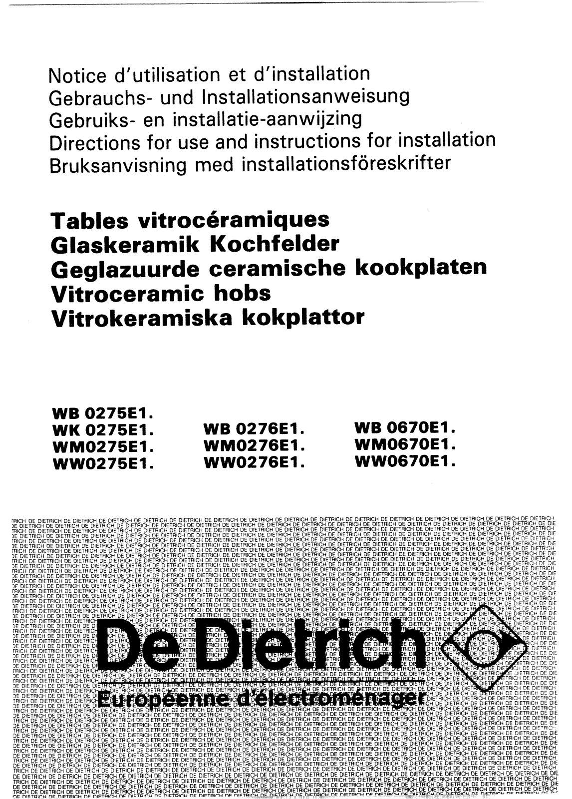 De dietrich WM0275E1 User Manual