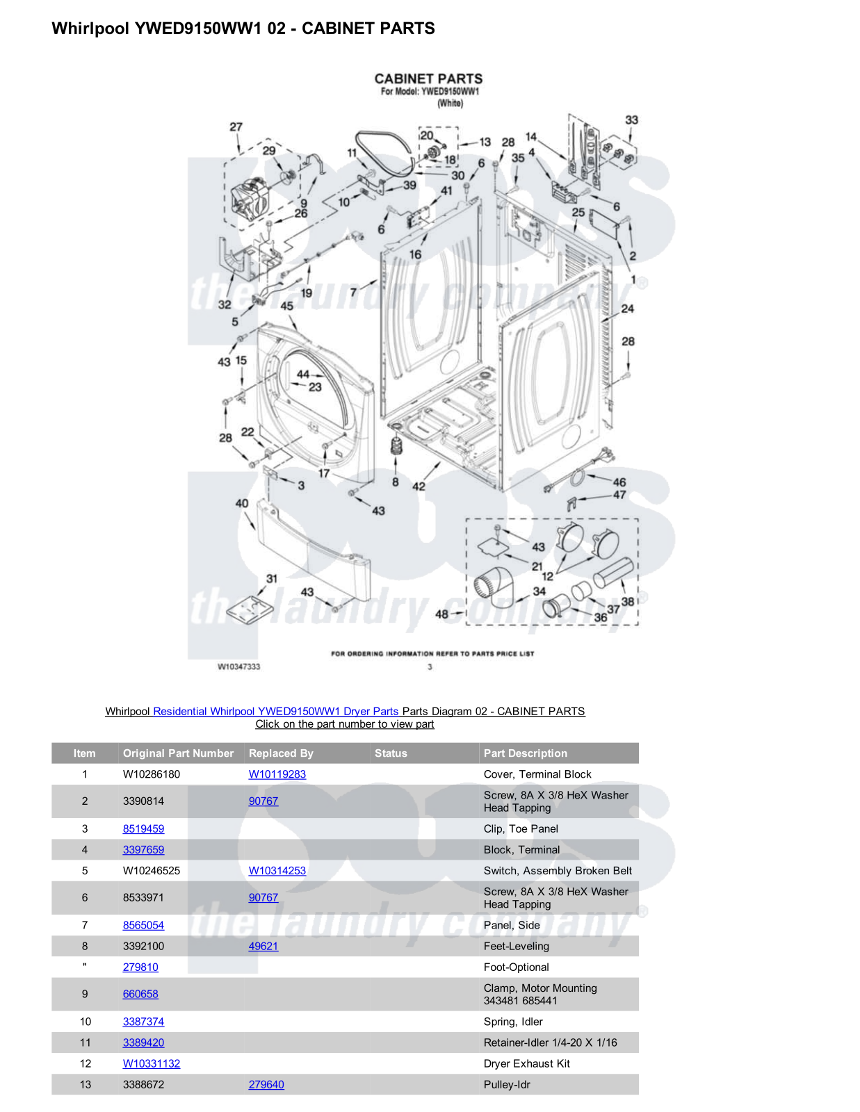 Whirlpool YWED9150WW1 Parts Diagram