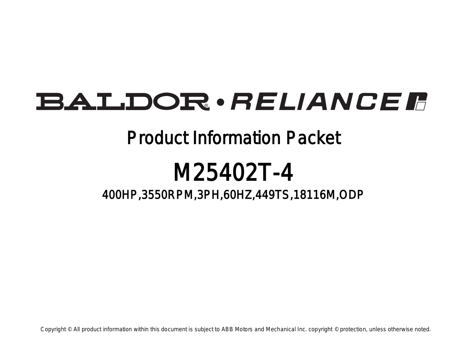 Baldor M25402T-4 Product Information Sheet