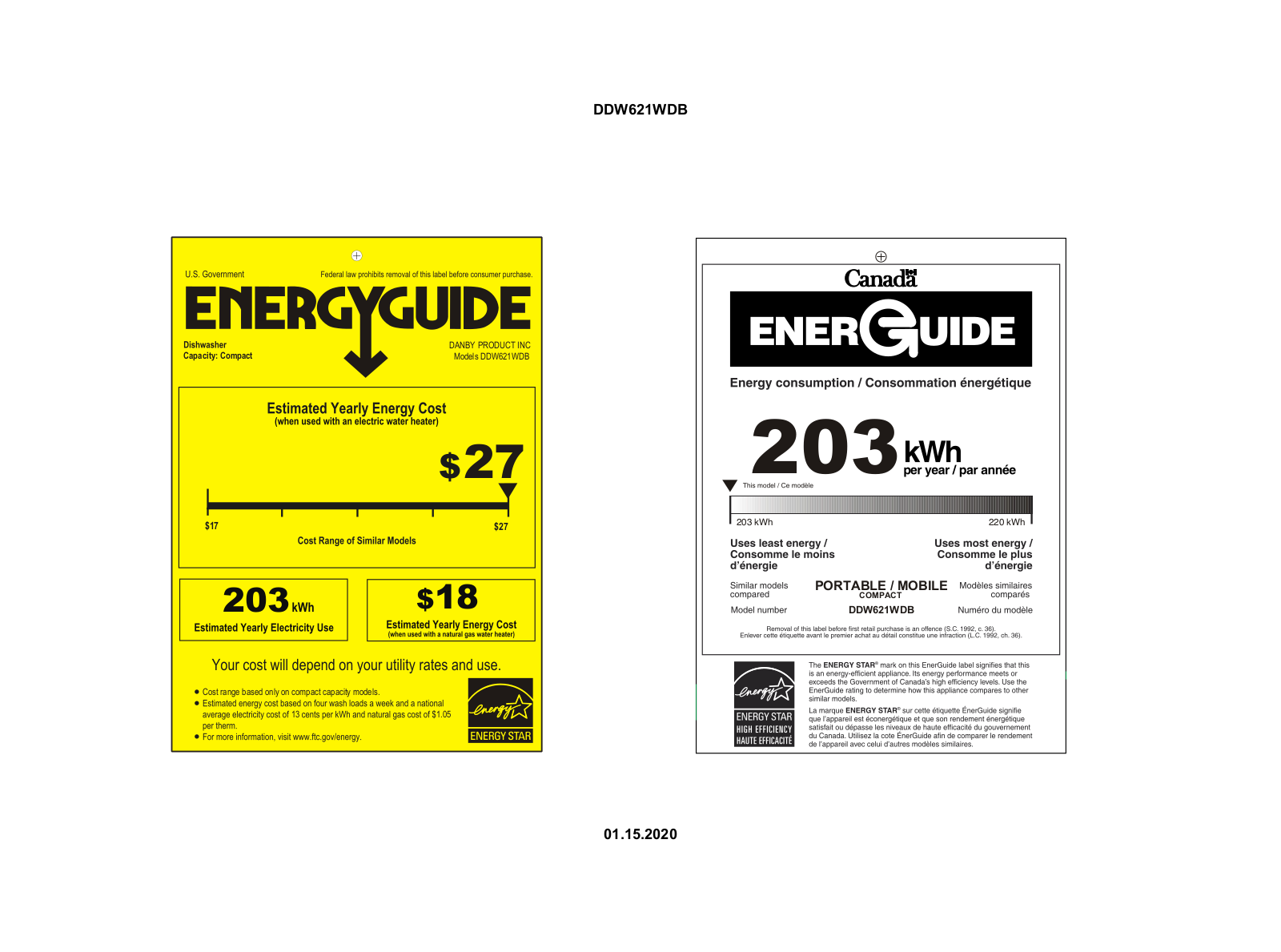 Danby DDW621WDB Energy Guide