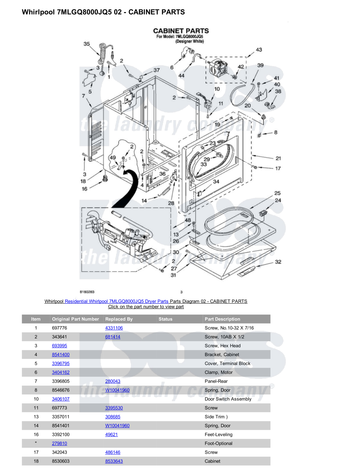 Whirlpool 7MLGQ8000JQ5 Parts Diagram