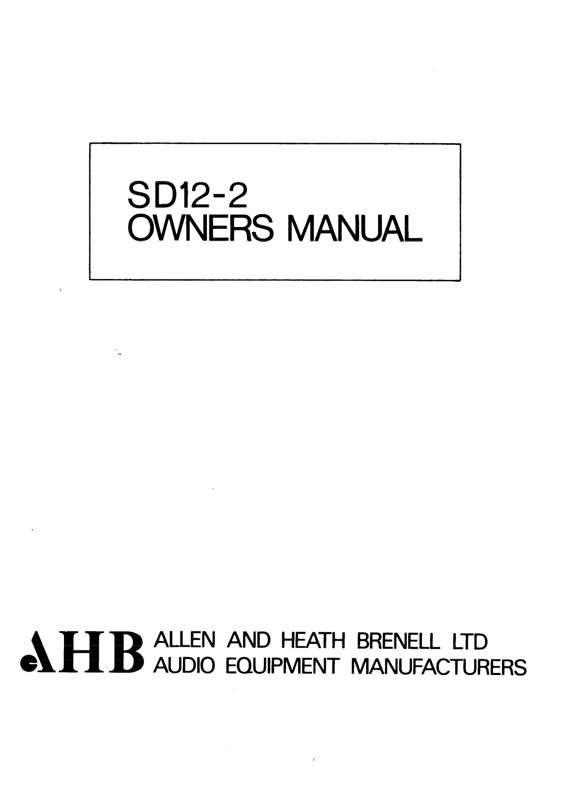 Allen & Heath SD12-2 Service manual