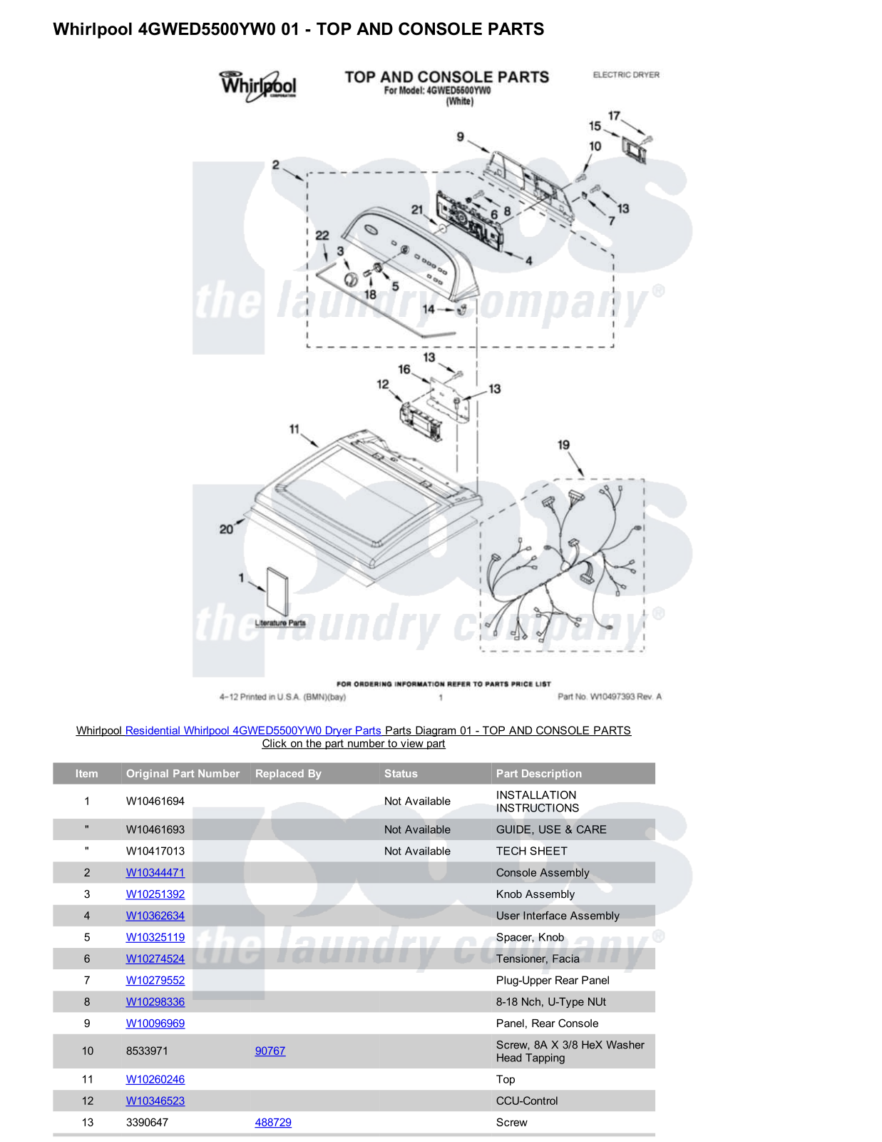 Whirlpool 4GWED5500YW0 Parts Diagram