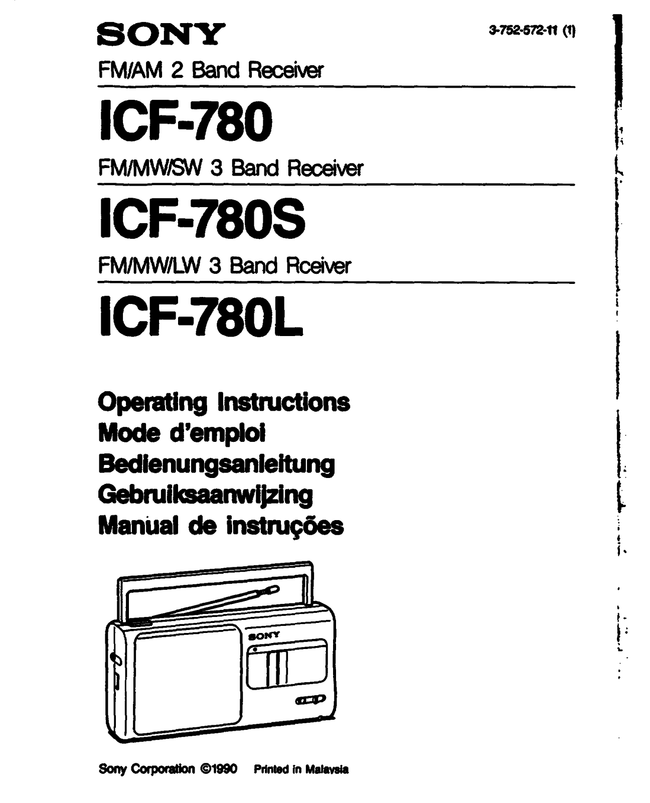 Sony ICF-780, ICF-780L, ICF-780S Operating Instructions