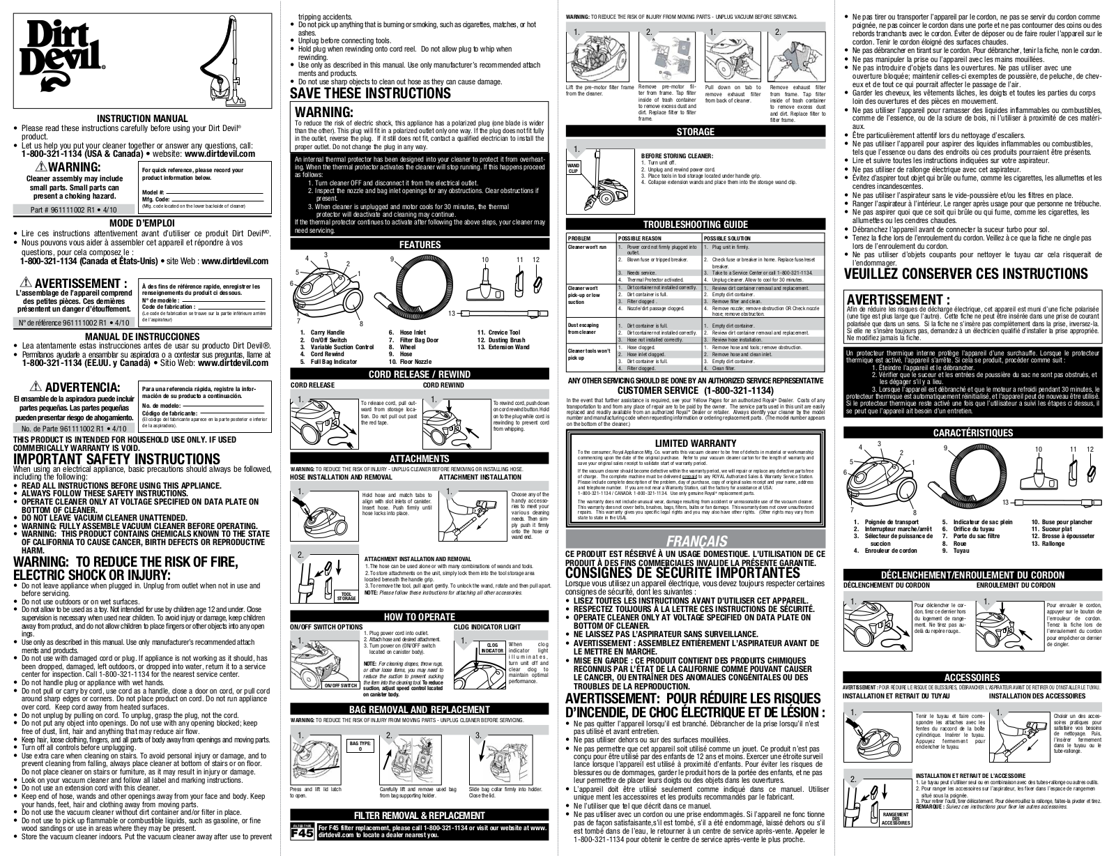 Dirt Devil SD30040BB User Manual