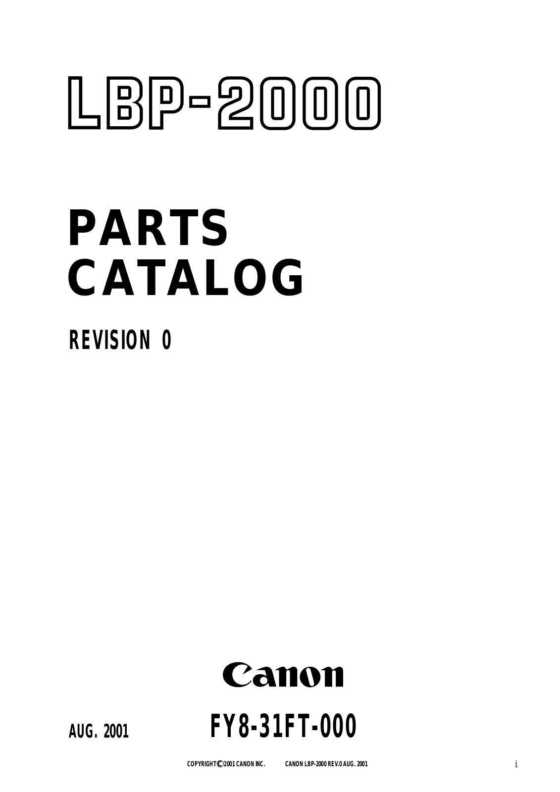 Canon LBP2000 PARTS CATALOG