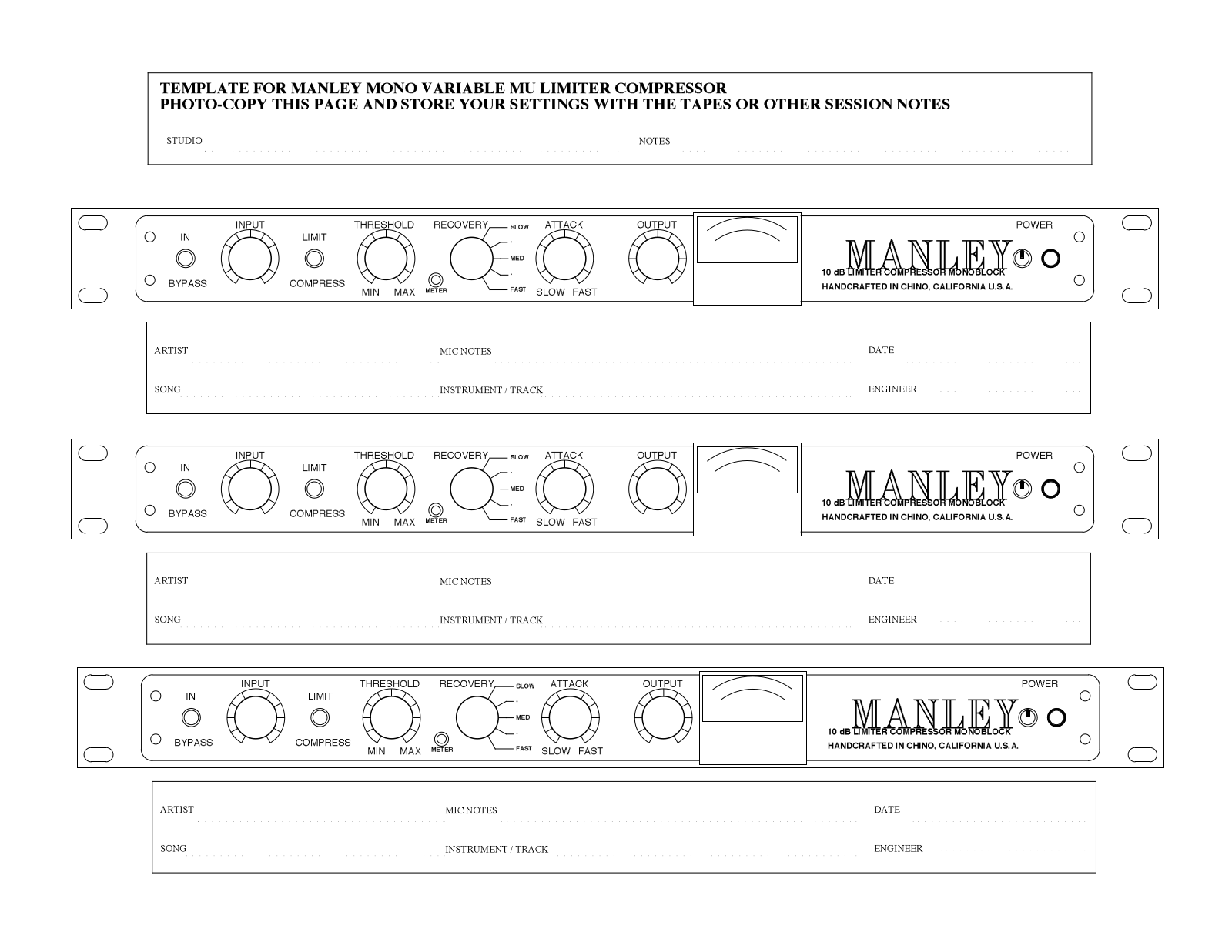 Manley Laboratories Mono Limcom Owners manual