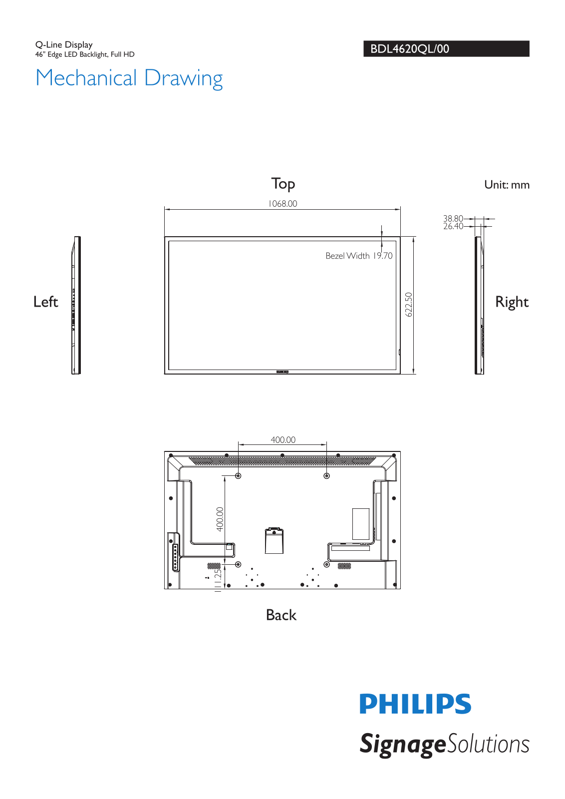 Philips BDL4620QL/93, BDL4620QL/00 connectivity & dimensional drawing - ManualMachine.com