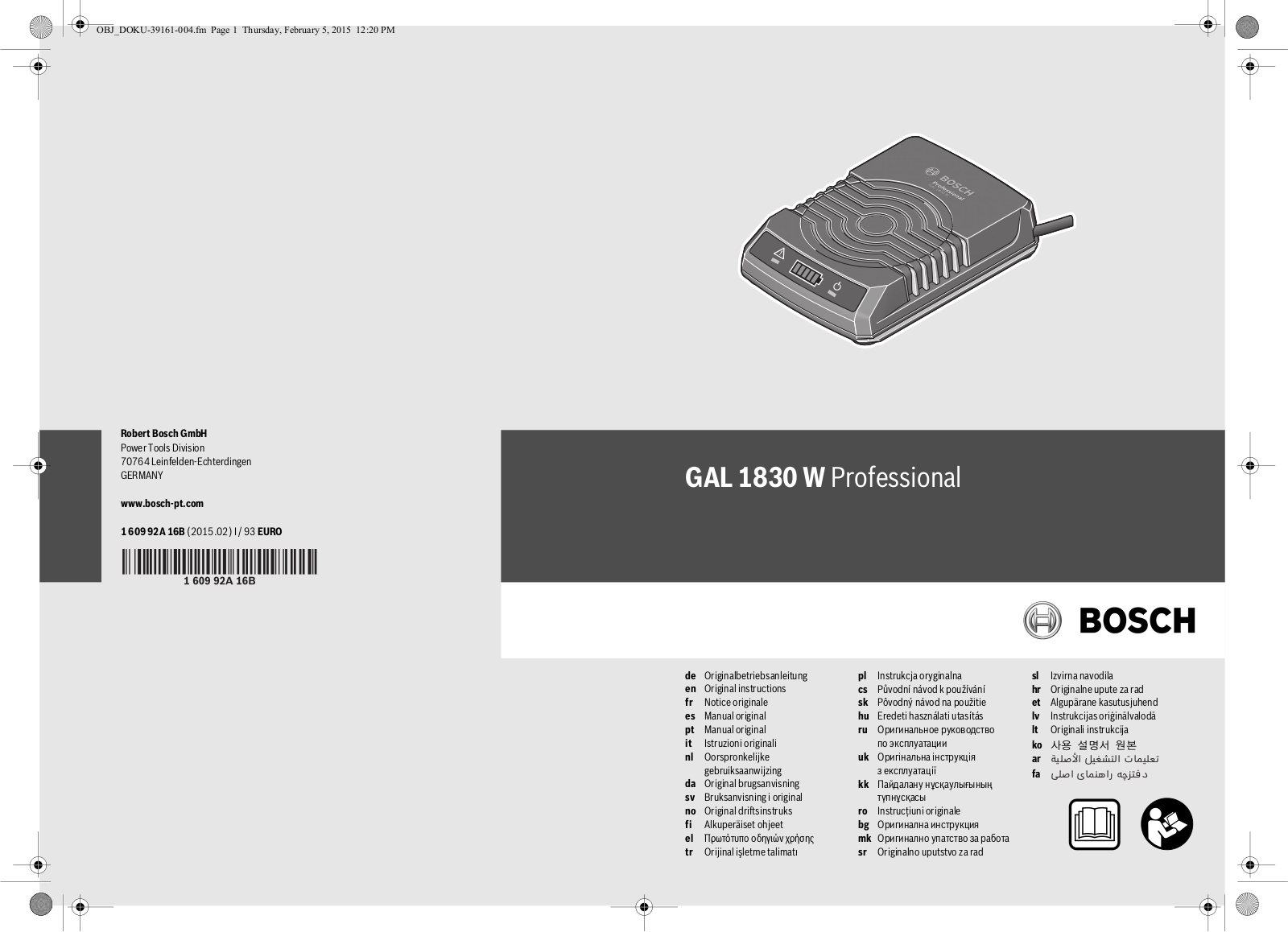 Bosch GAL 1830 W Professional User manual