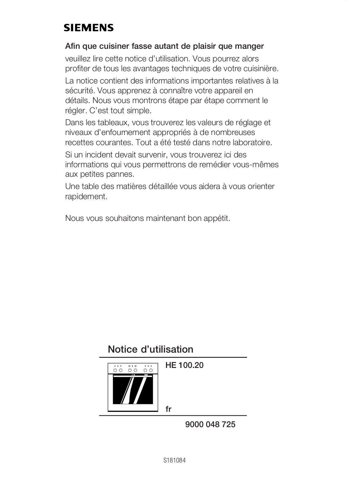 Siemens HE100220, HE100420 User Manual