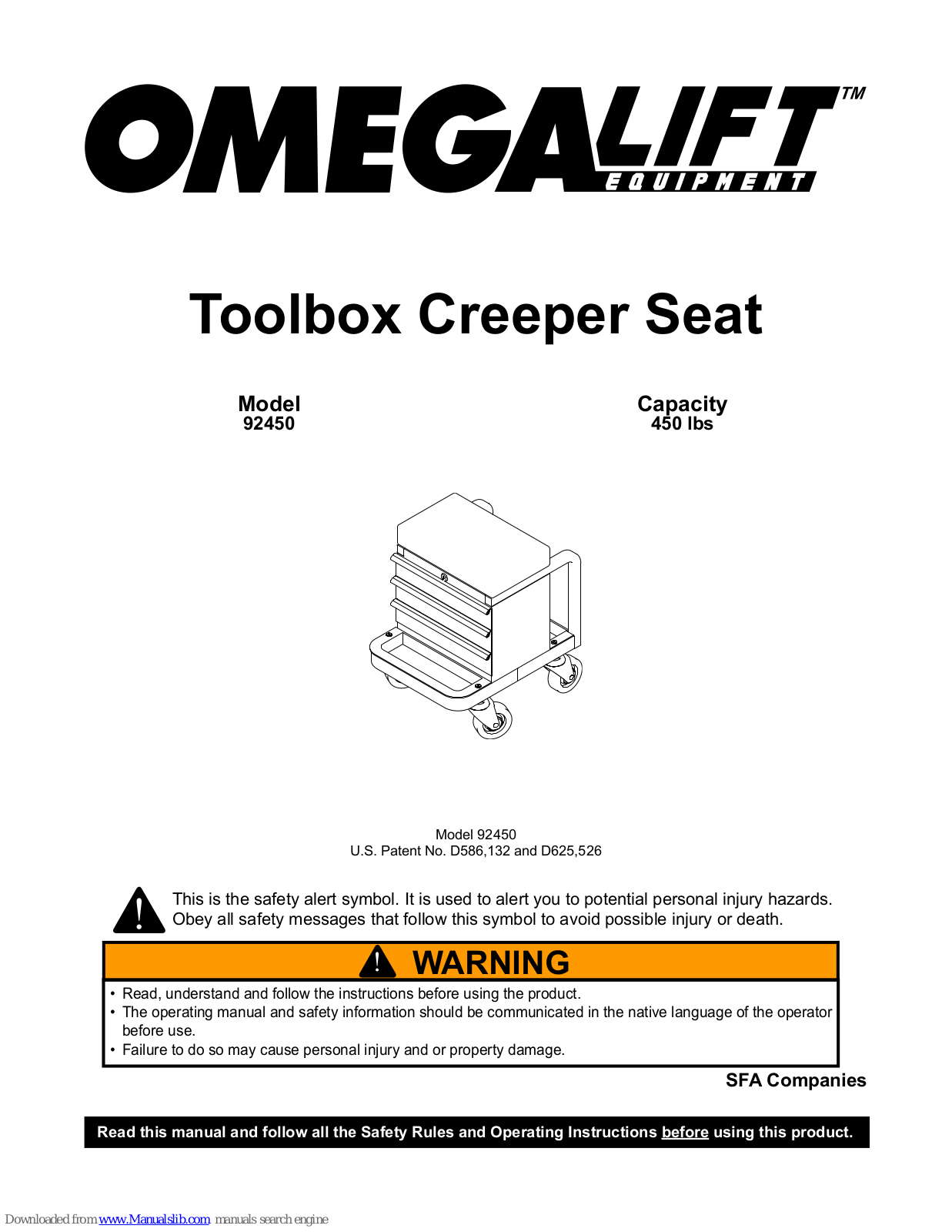 Omega Lift 92450 Operating Instructions Manual