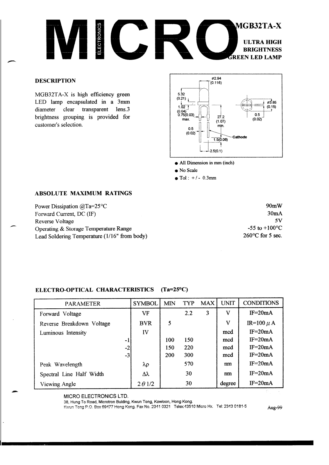 MICRO MGB32TA-2, MGB32TA-3, MGB32TA-1 Datasheet