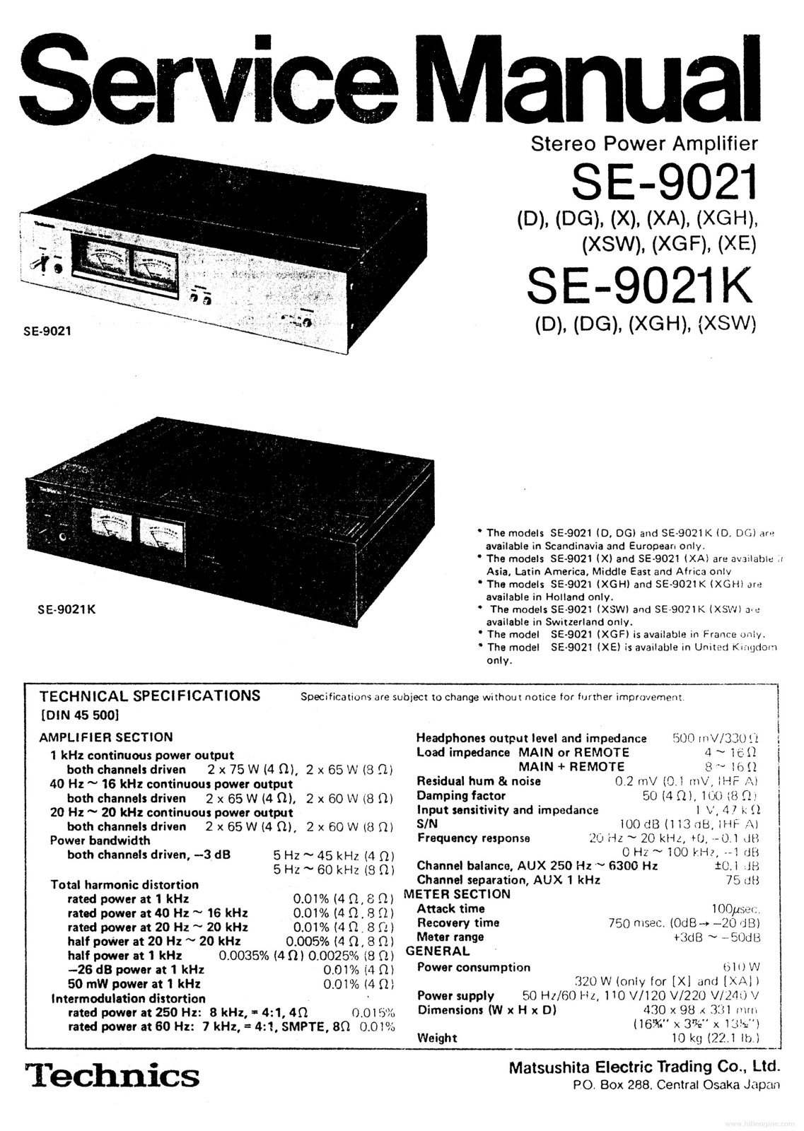 Technics SE9021 SERVICE MANUAL - ManualMachine.com