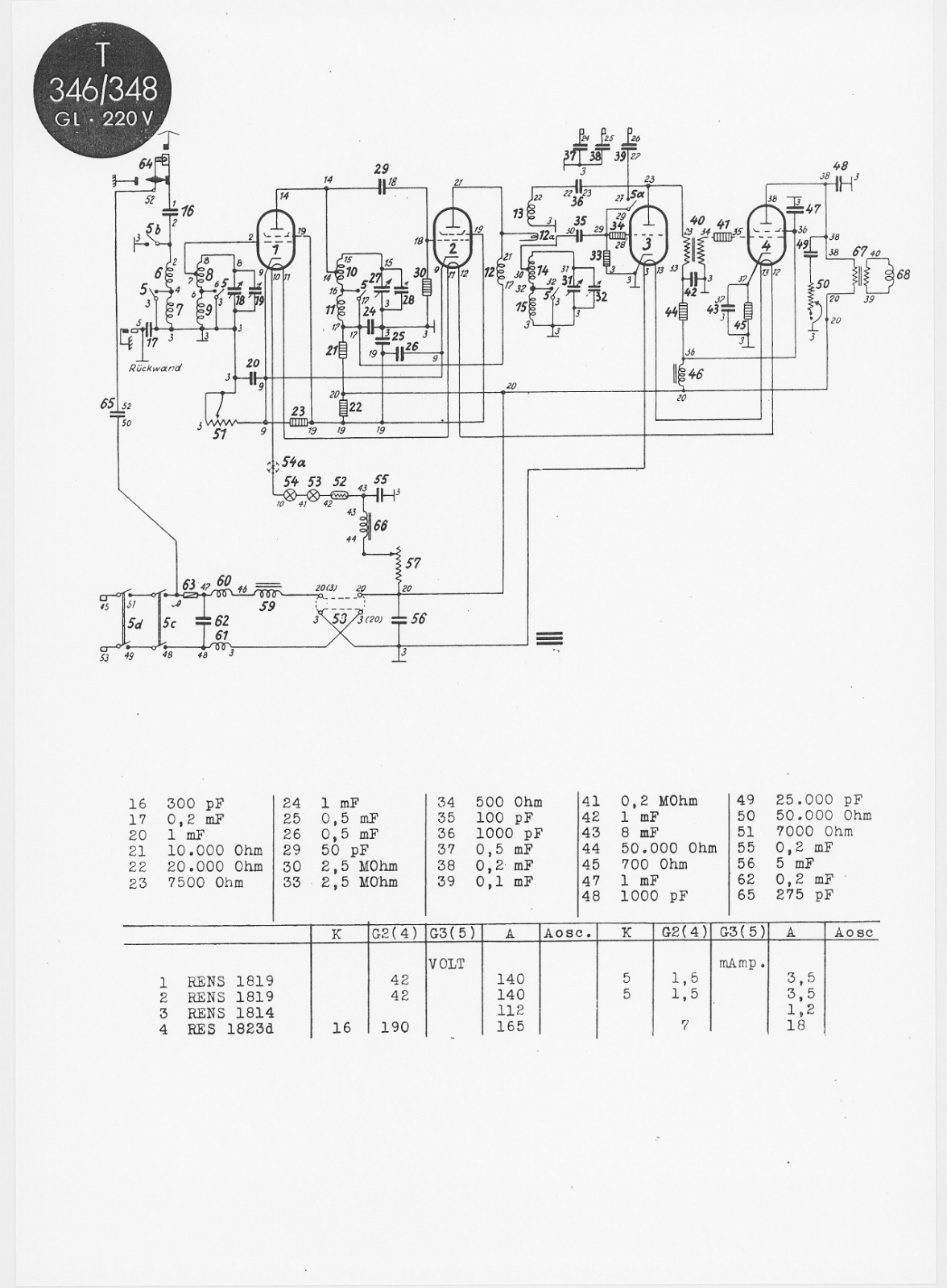 Telefunken 346-GL-220V, 348-GL-220V Schematic