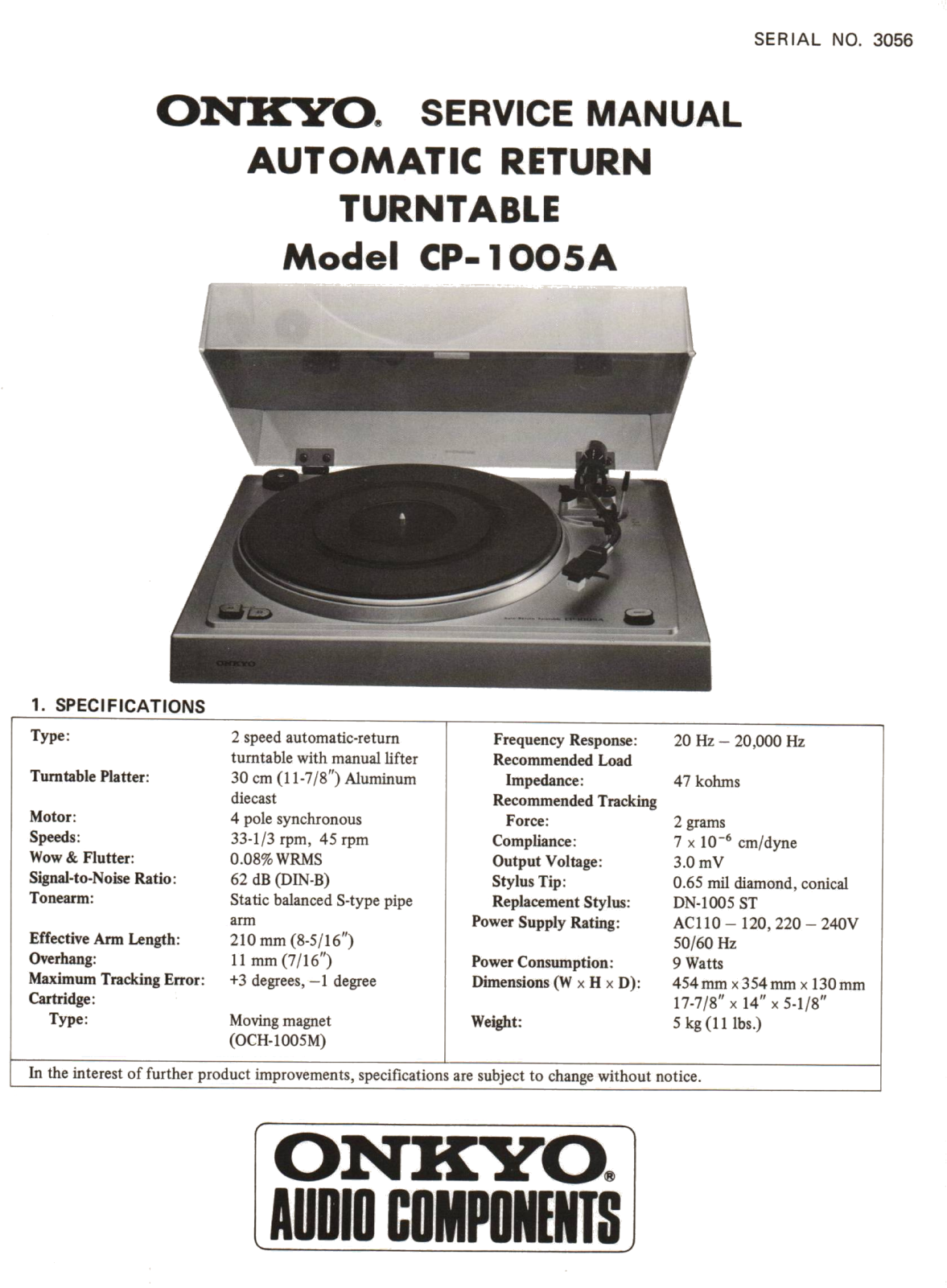 Onkyo CP-1005-A Service Manual