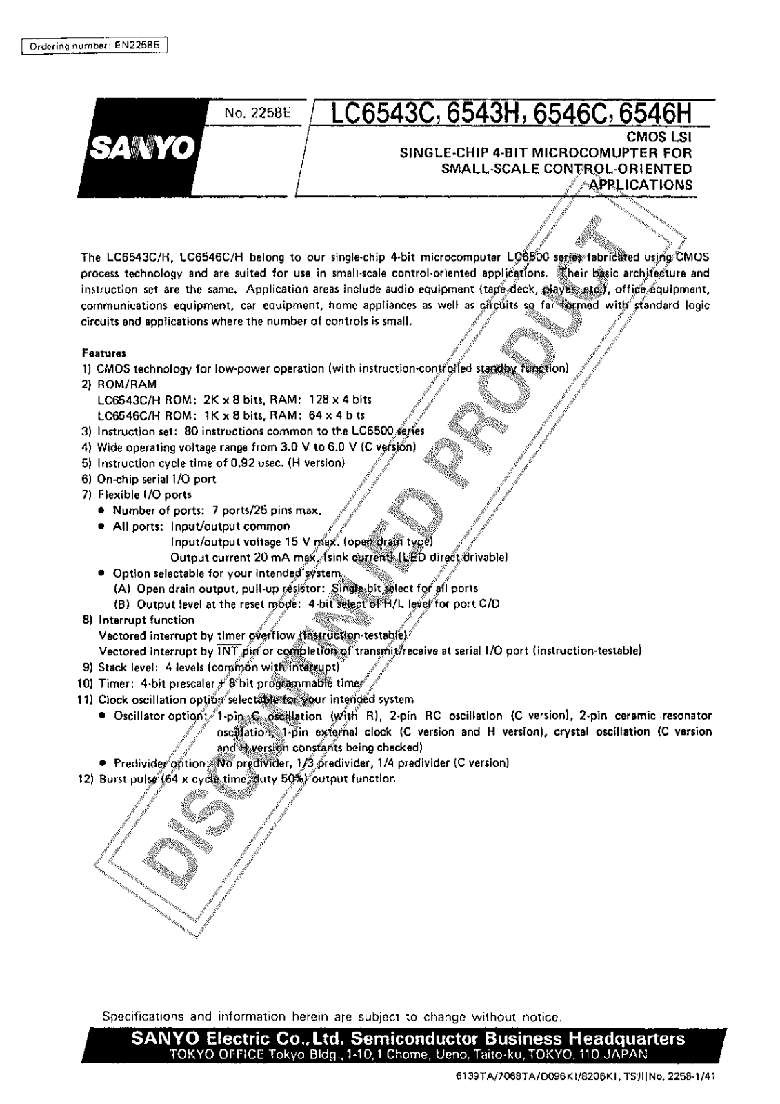 Sanyo LC6546H Specifications