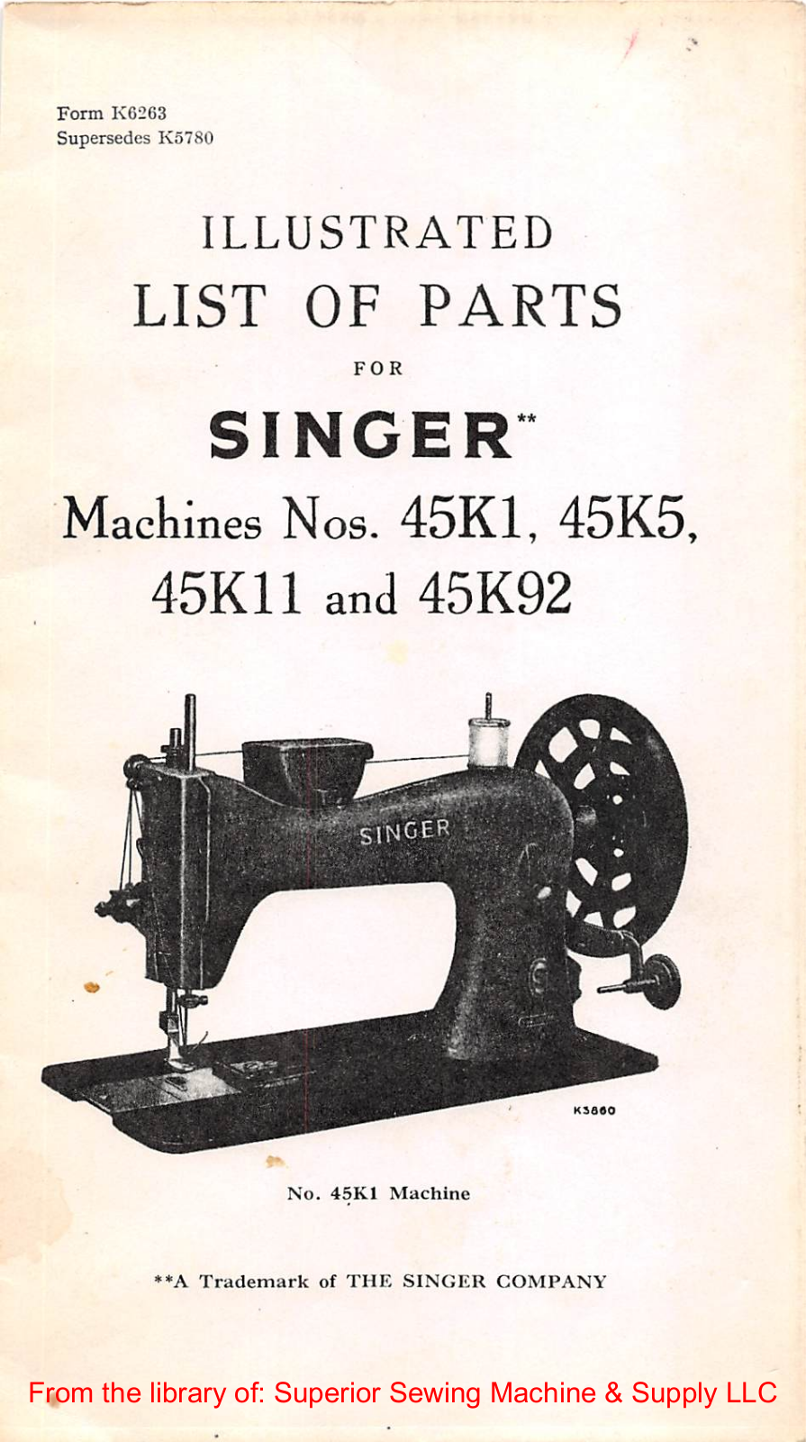 Singer 45K1, 45K5, 45K11, 45K92 User Manual