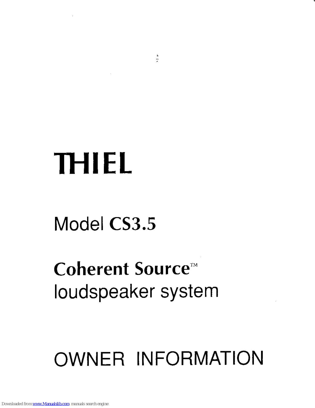 Thiel CS 3.5, Coherent Source CS 3.5 User Manual - ManualMachine.com