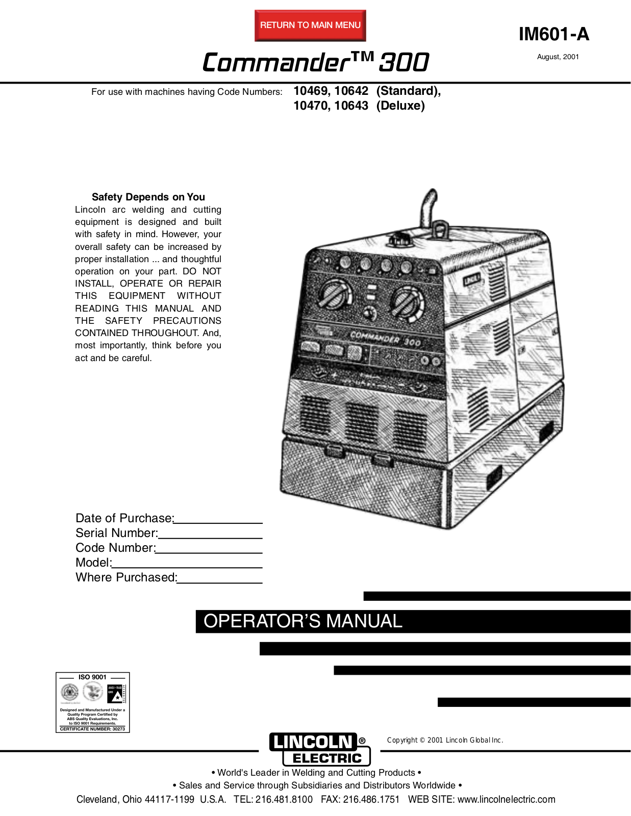 Lincoln Electric IM601 User Manual