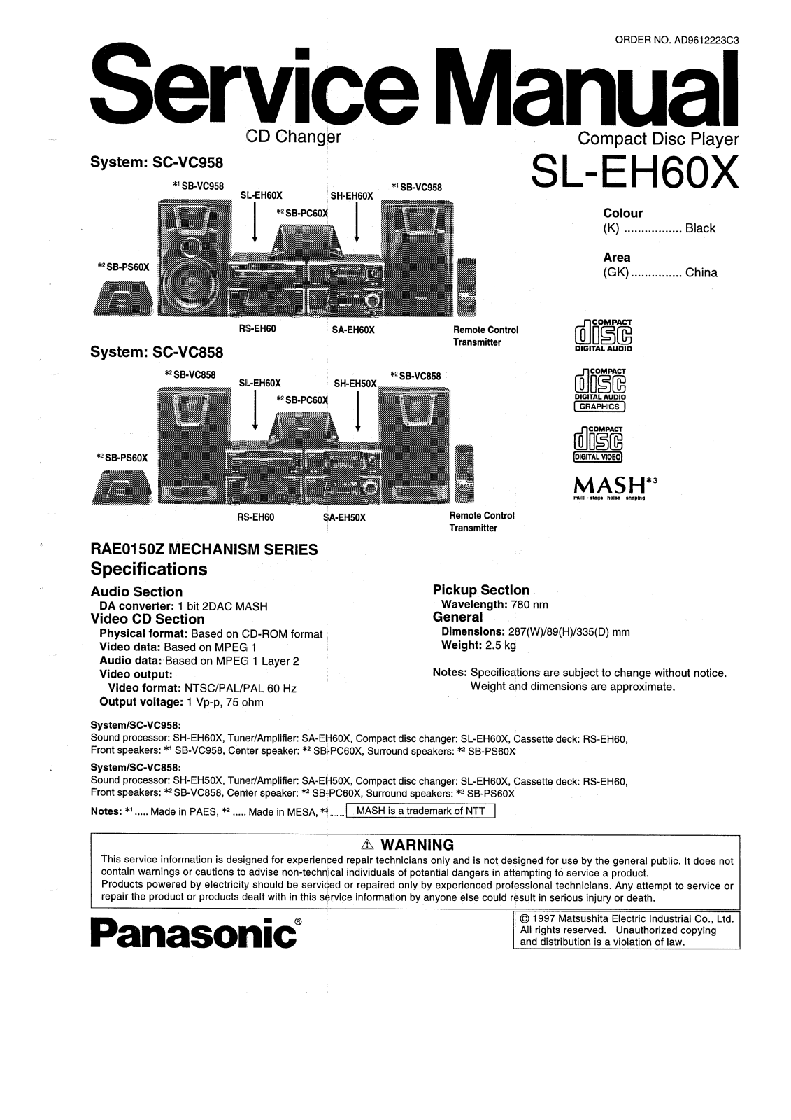 Panasonic SLEH-60-X Service manual
