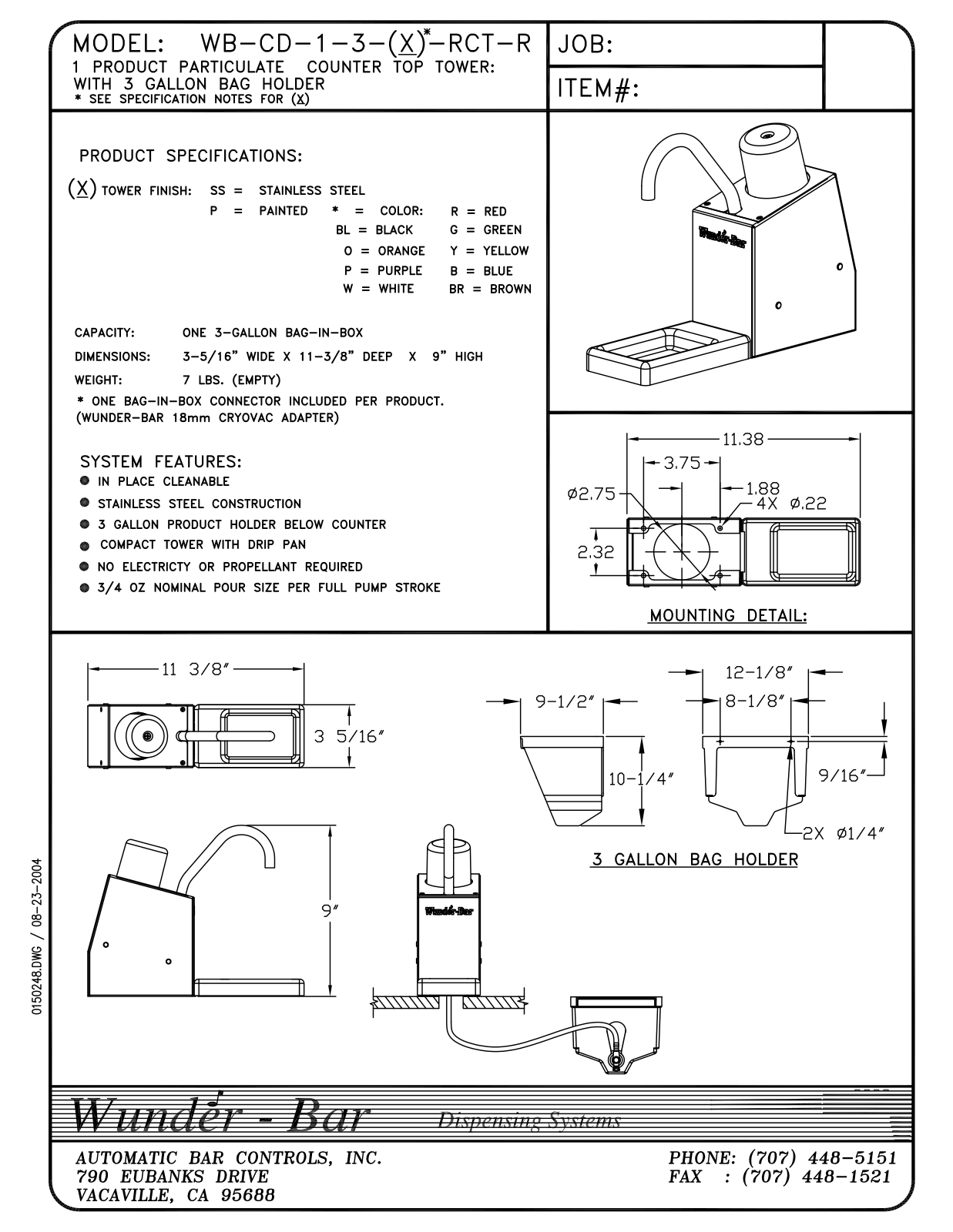 Wunder Bar WB-CD-1-3-X-RCT-R User Manual