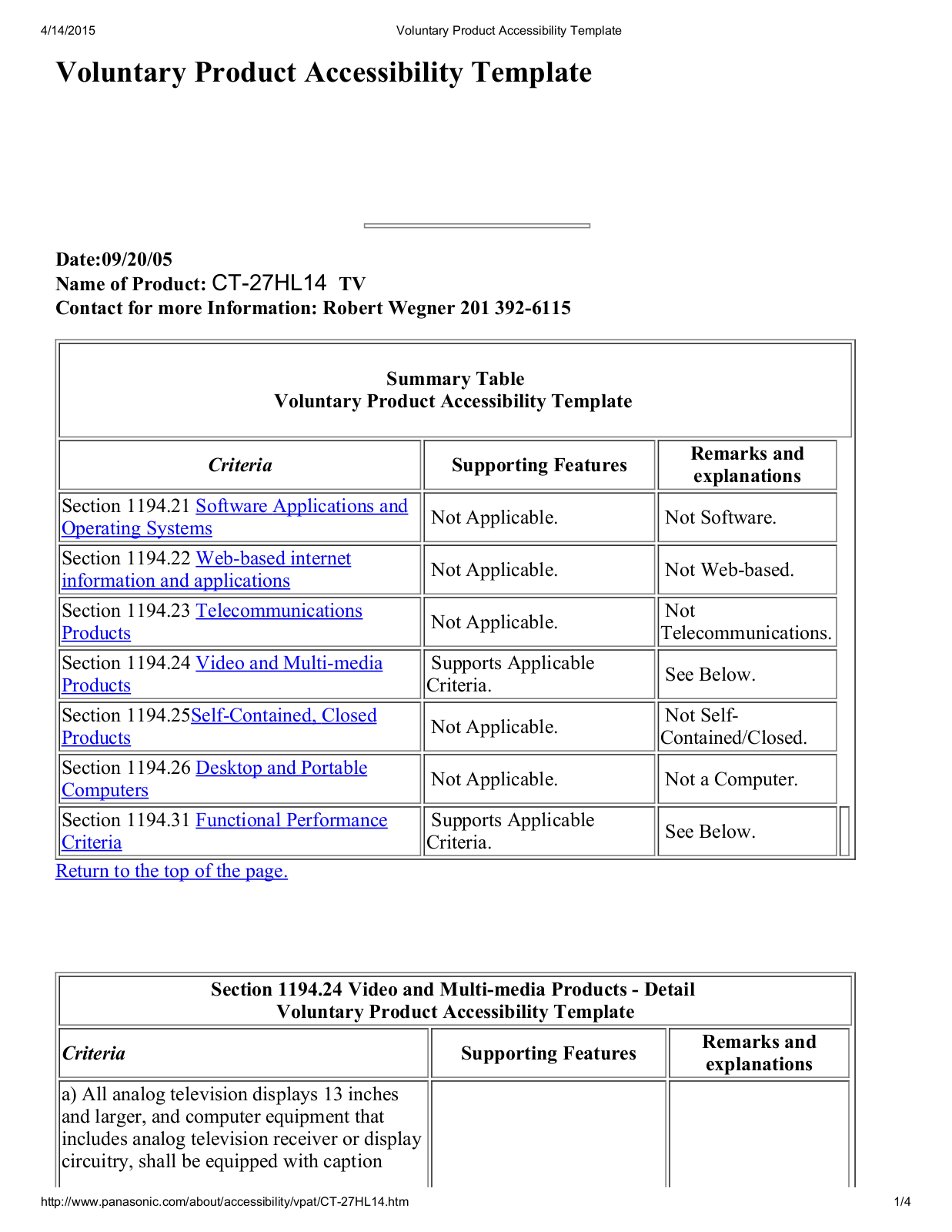 Panasonic CT-27HL14 Instruction Manual