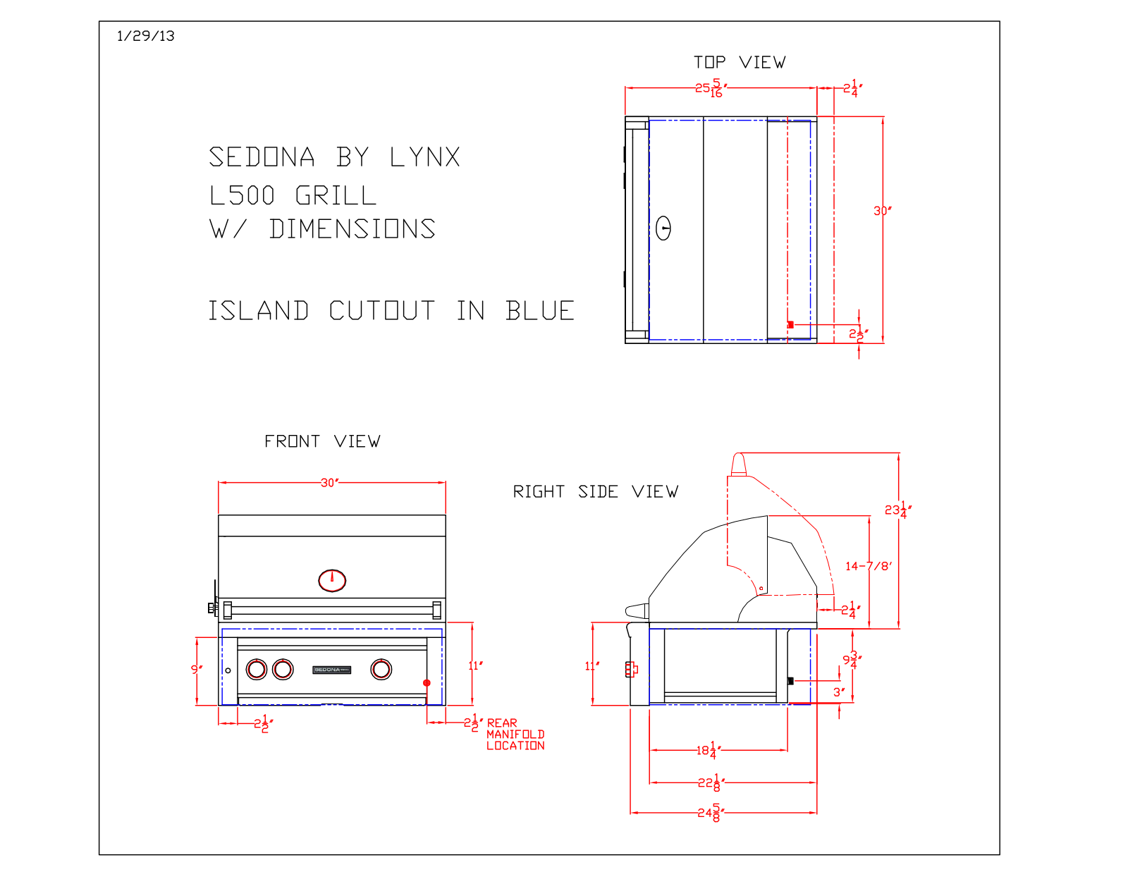 Lynx L500PSLP, L500PSNG, L500PSRNG, L500PSRLP Dimension Guide