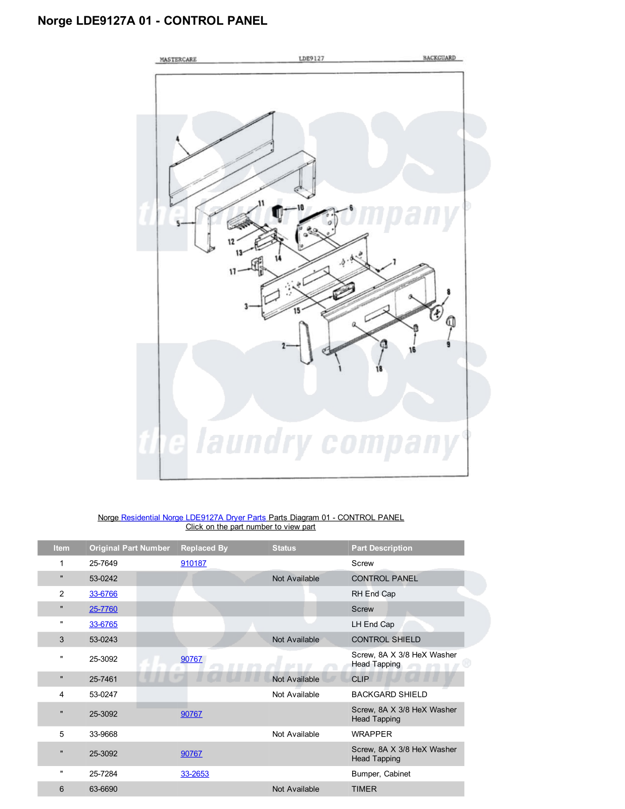 Norge LDE9127A Parts Diagram