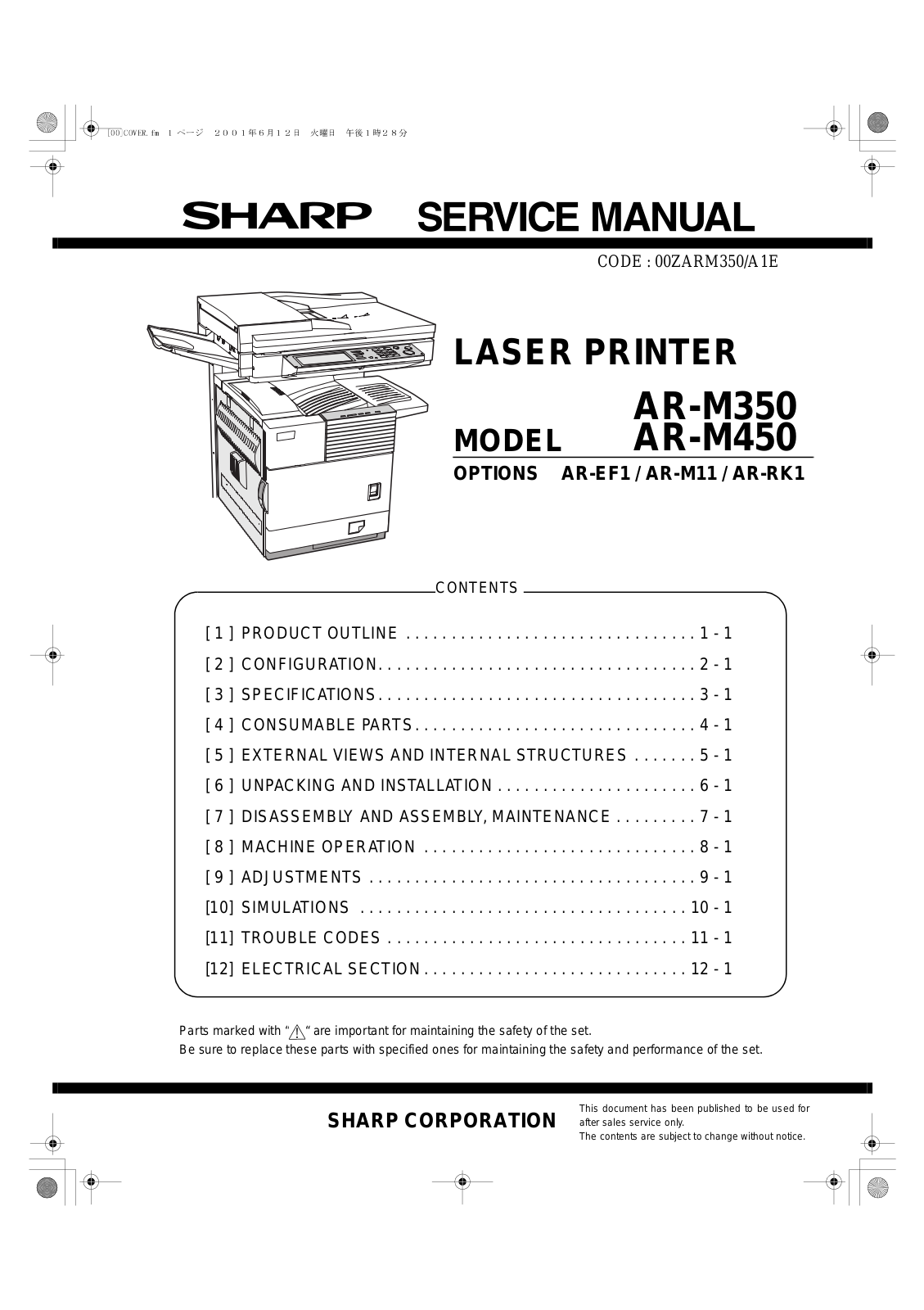 Sharp AR-RK1, AR-M11, AR-EF1, AR-M450, AR-M350 Service Manual