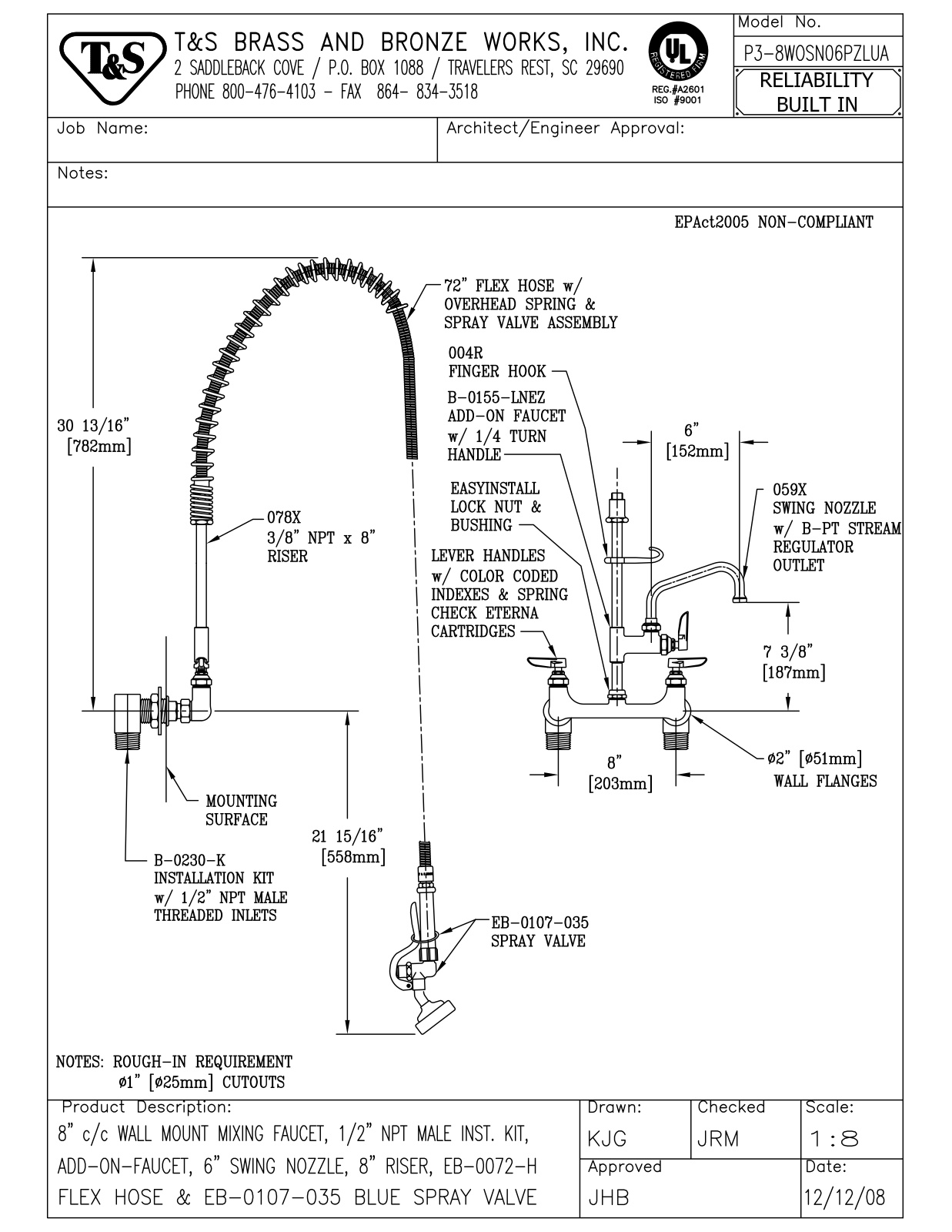 T&S Brass P3-8W0SN06PZLUA User Manual