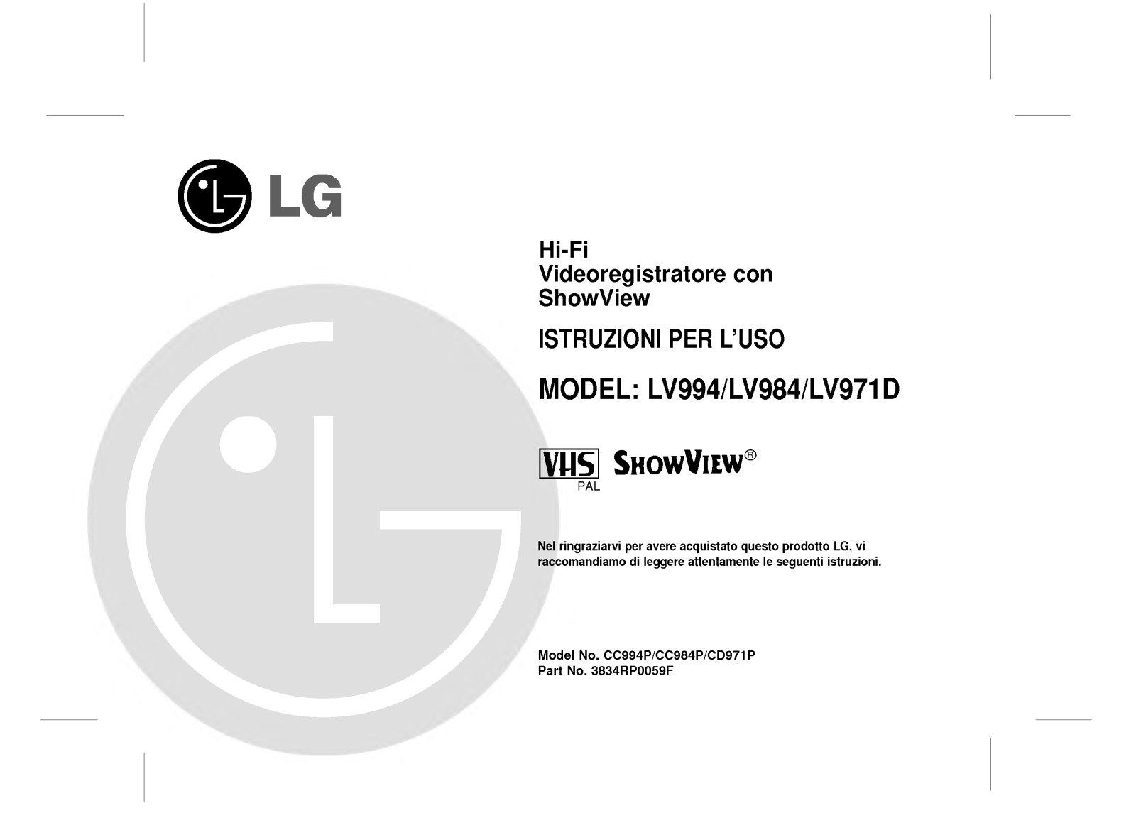 Lg LV971D, LV984, LV994 user Manual