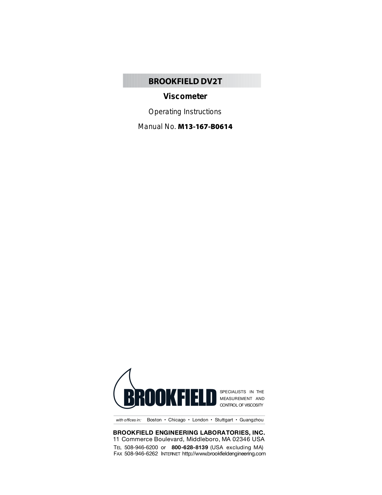 Brookfield DV2T Viscometer User Manual