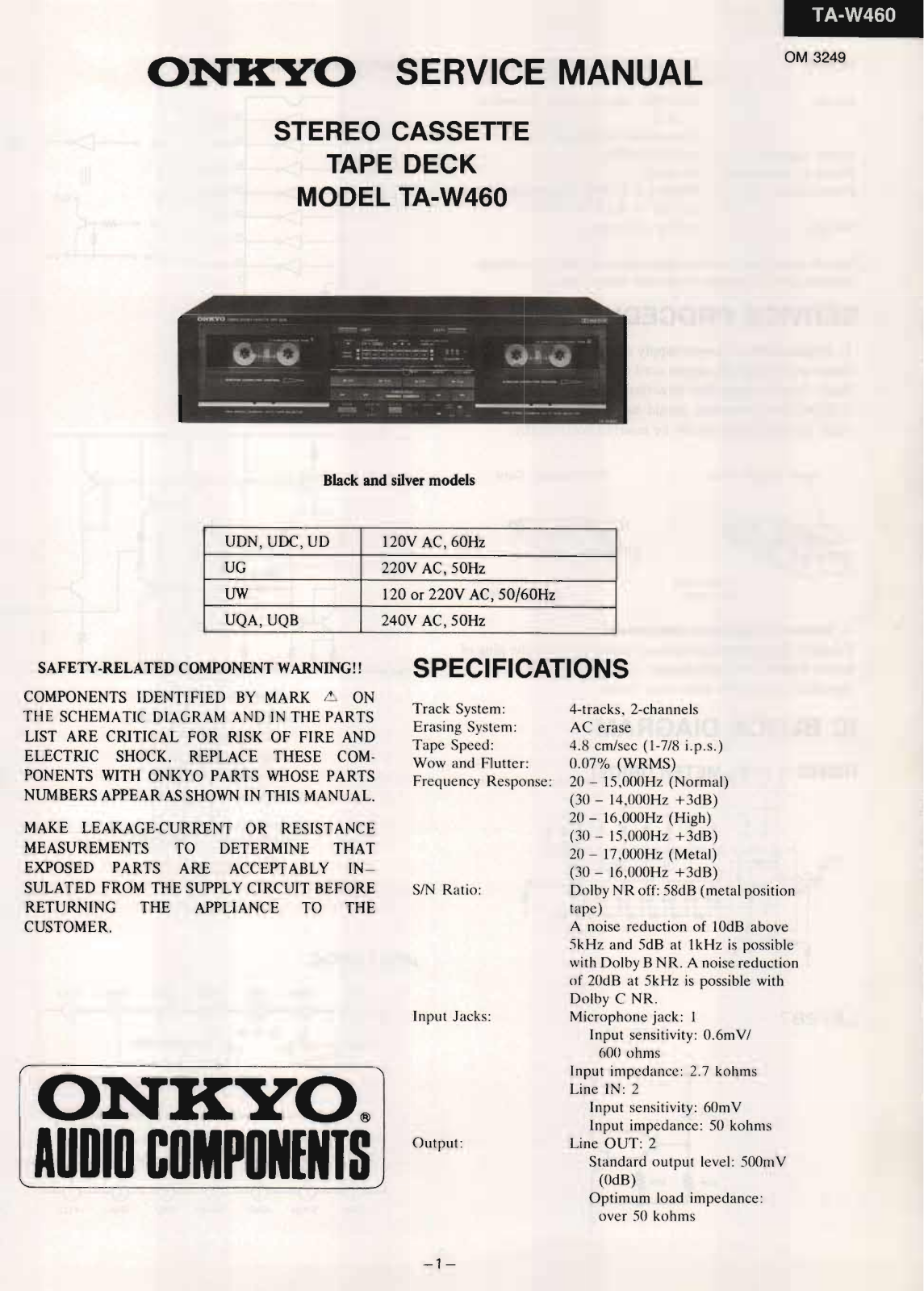 Onkyo TAW-460 Service Manual