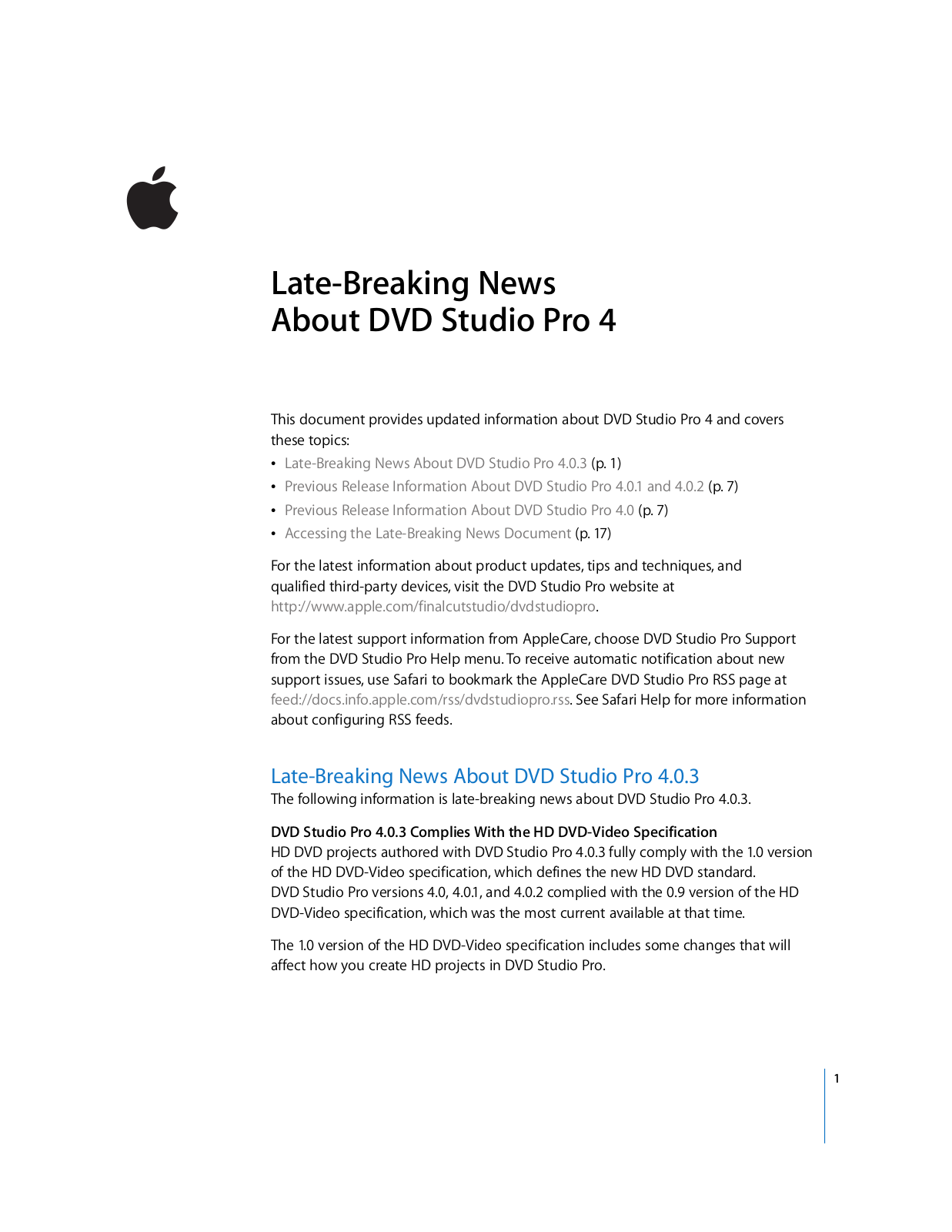 Apple DVD STUDIO PRO 4.0.3 Late-Breaking News