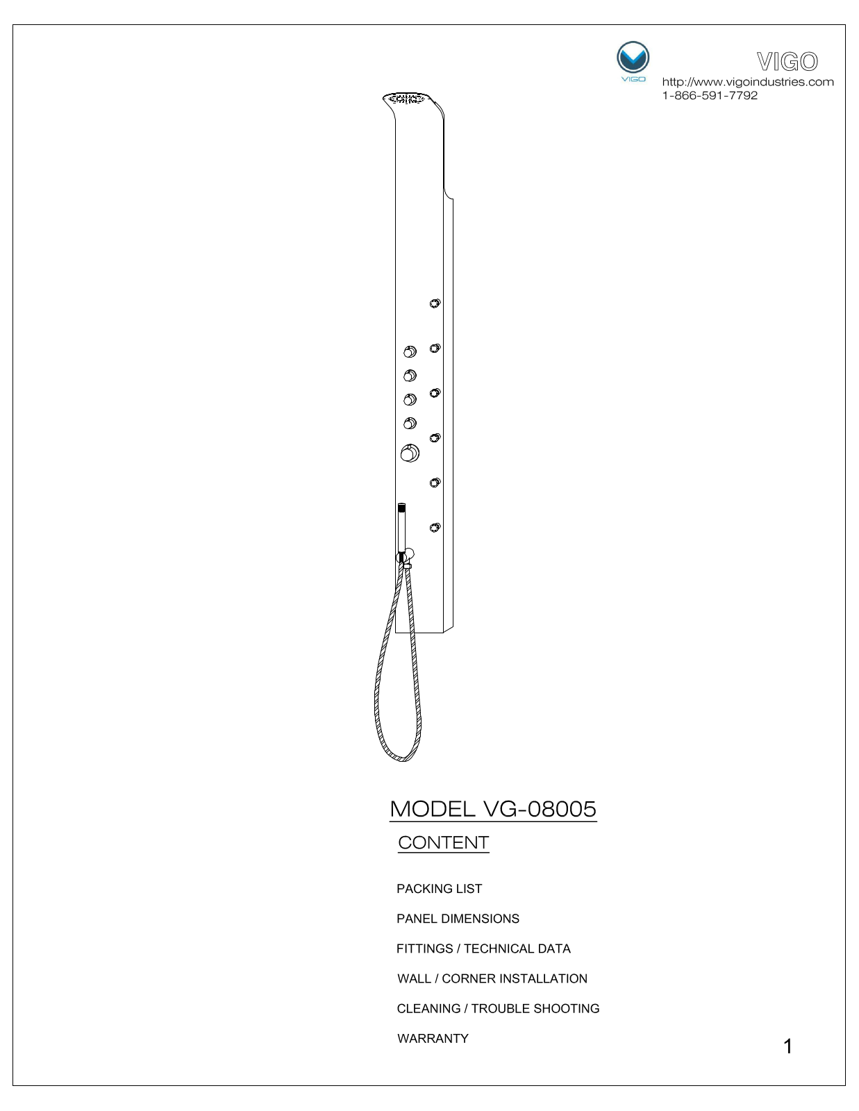 Vigo VG08005 Installation Manual