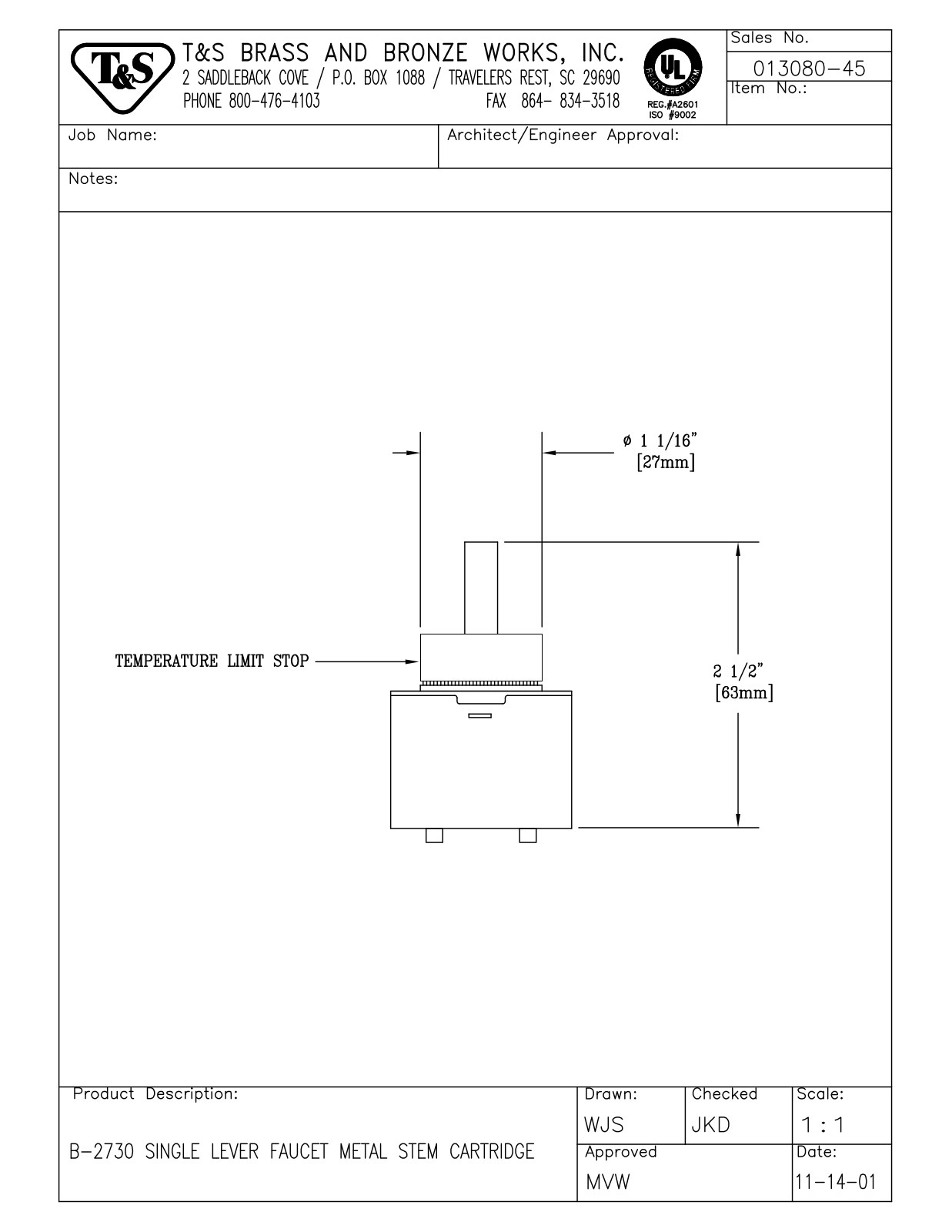 T & S Brass & Bronze Works 013080-45 General Manual