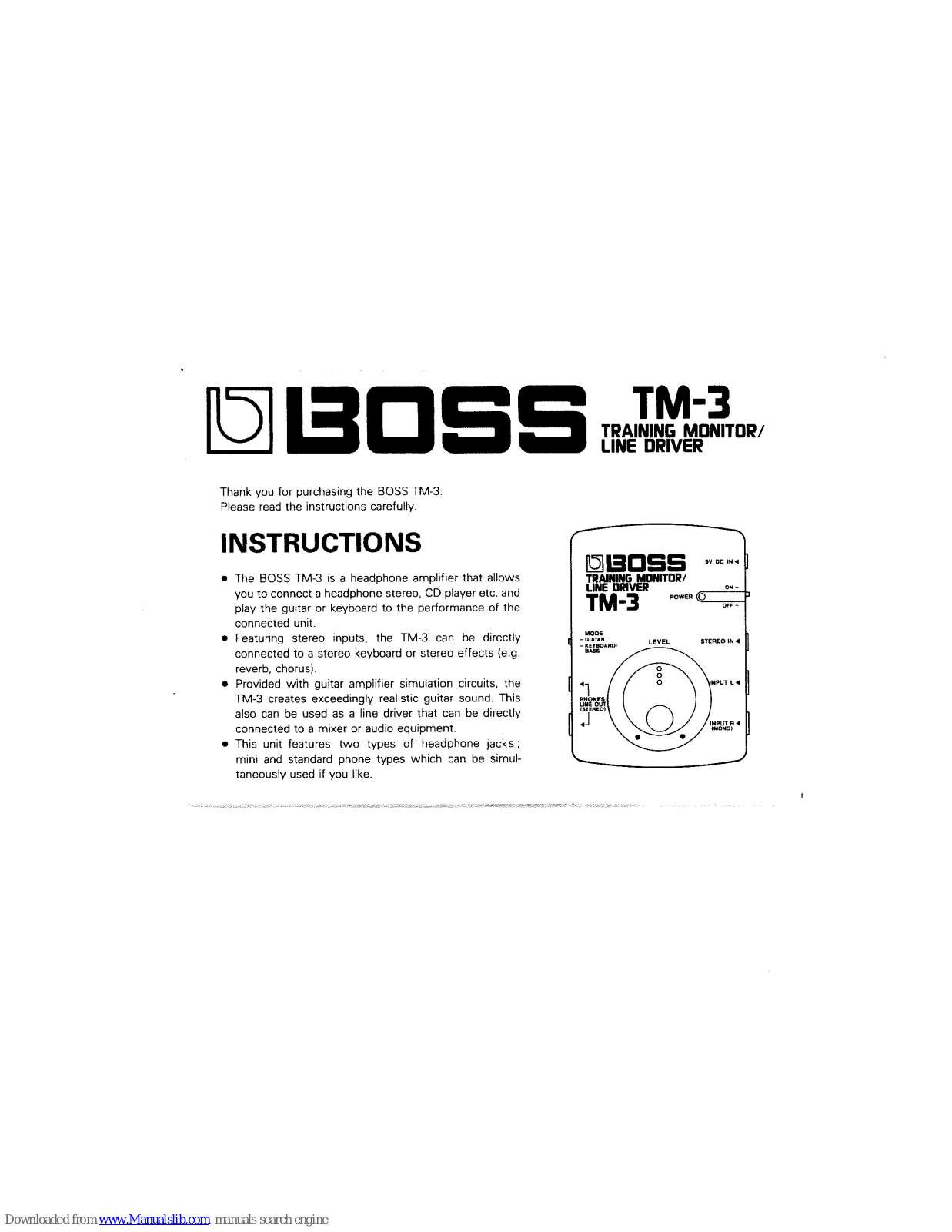 Boss training Monitor/Line Driver TM-3 Instructions Manual