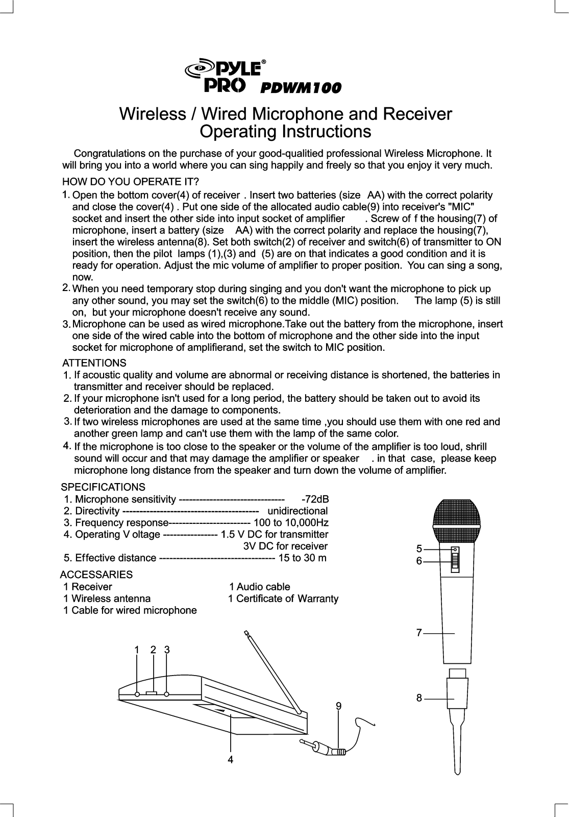 PYLE Audio PDMW100 User Manual