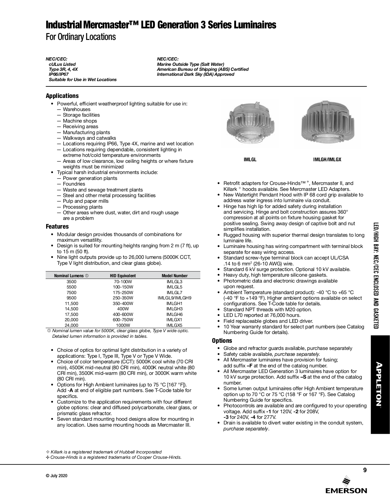 Appleton IndustrialMercmaster™ LED Generation 3 Series Luminaires Catalog Page