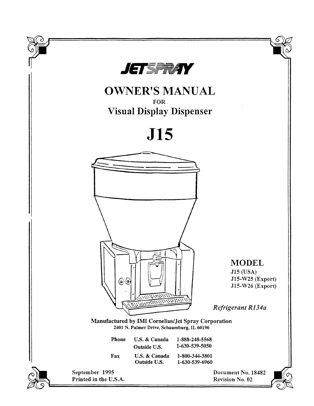 Cornelius J15-W25 Installation  Manual